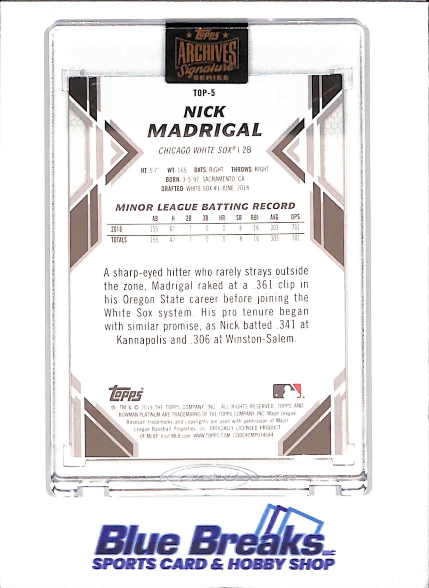 2022 Topps Archives Signature Series - Nick Madrigal - 2014 Bowman Platinum - 3/9 - Autograph - Chicago White Sox - Baseball - #TOP-5 - drop