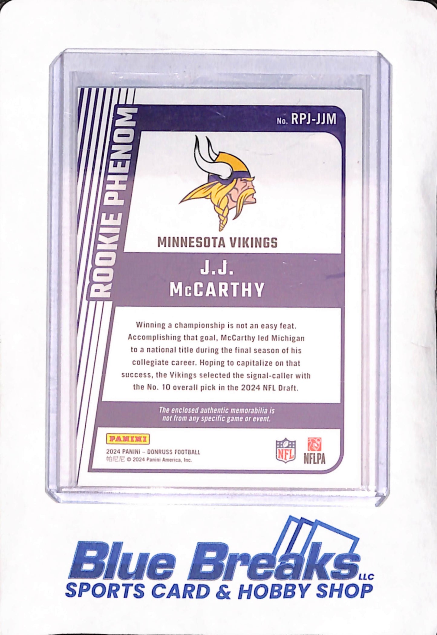 2024 Donruss - JJ McCarthy - Rookie Phenoms - Relic - Minnesota Vikings - Football - #RPJ-JJM