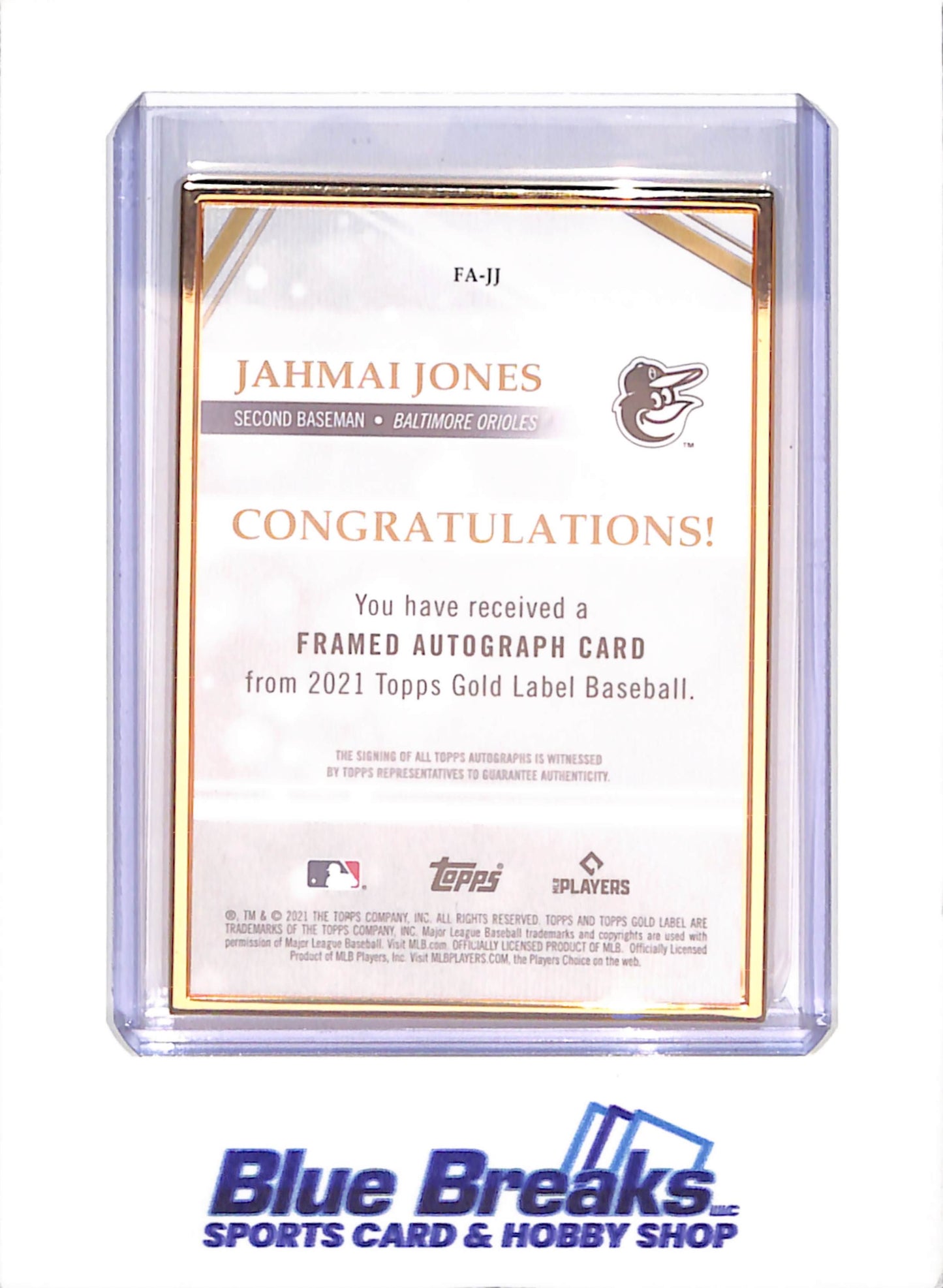 2021 Topps Gold Label - Jahmai Jones - Framed Autograph - RC - Baltimore Orioles - Baseball - #FA-JJ - drop