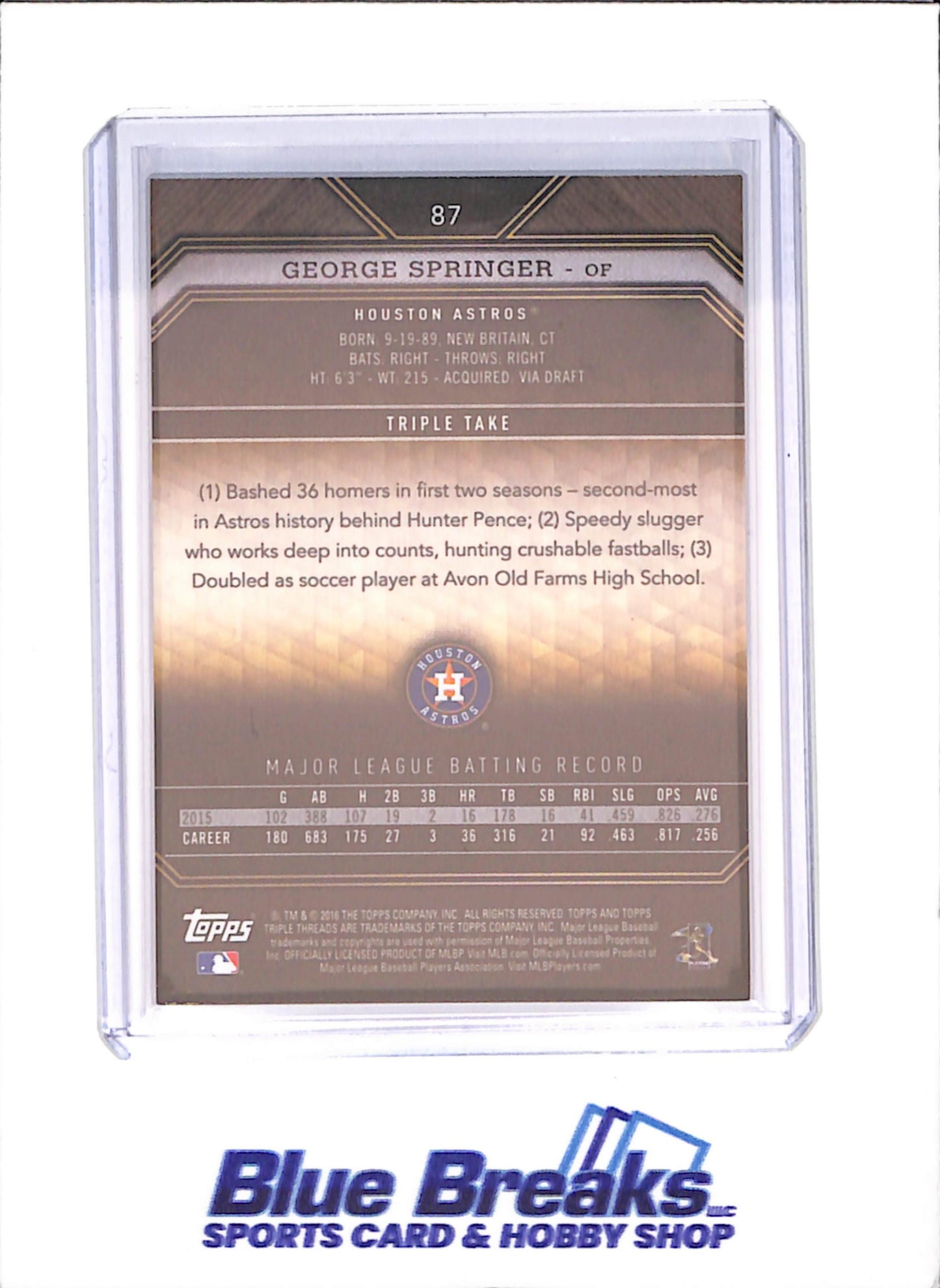 2016 Topps Triple Threads - George Springer - Triple Take - 37/50 - Houston Astros - Baseball - #87 - drop