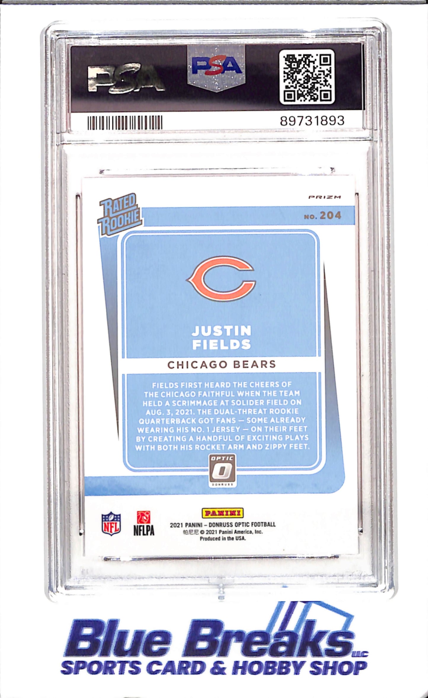 2021 Donruss Optic - Justin Fields - Rated Rookie Pink - PSA 10 - Chicago Bears - Football - #204 - drop