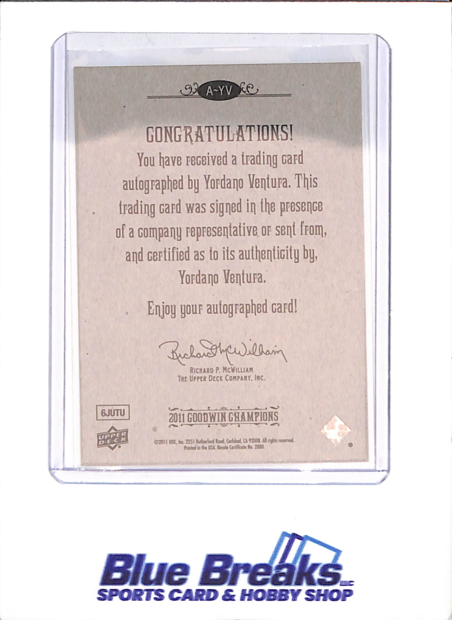 2011 Upper Deck Goodwin Champions - Yordano Ventura - Autograph - Baseball - #A-YV - drop