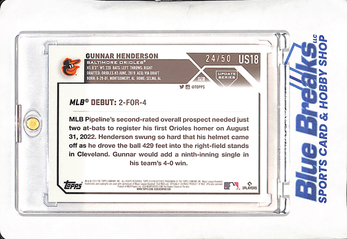 2023 Topps Update Series - Gunnar Henderson - Father's Day - Rookie Debut - 24/50 - Baltimore Orioles - Baseball - #US18