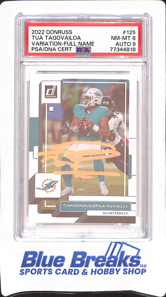 2022 Donruss - Tua Tagovailoa - Full Name Variation - In Person Auto - Miami dolphins - Football - PSA/DNA NM-MT 8/Auto 9 - #125