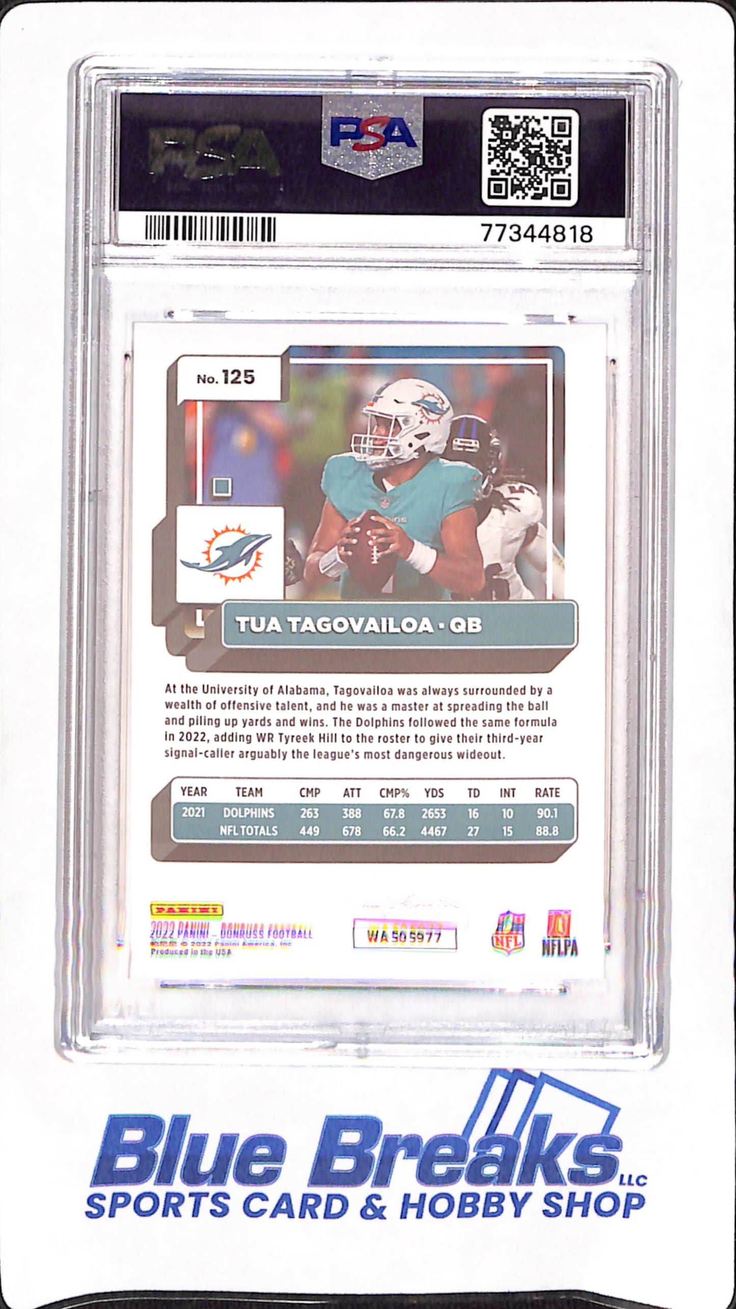 2022 Donruss - Tua Tagovailoa - Full Name Variation - In Person Auto - Miami dolphins - Football - PSA/DNA NM-MT 8/Auto 9 - #125