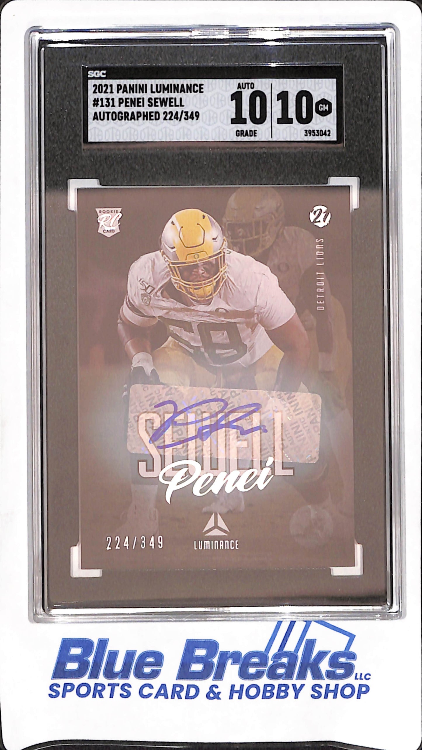 2021 Panini Luminance - Penei Sewell - Autograph - RC - Detroit Lions - Football - 224/349 - SGC 10/Auto 10 - #131
