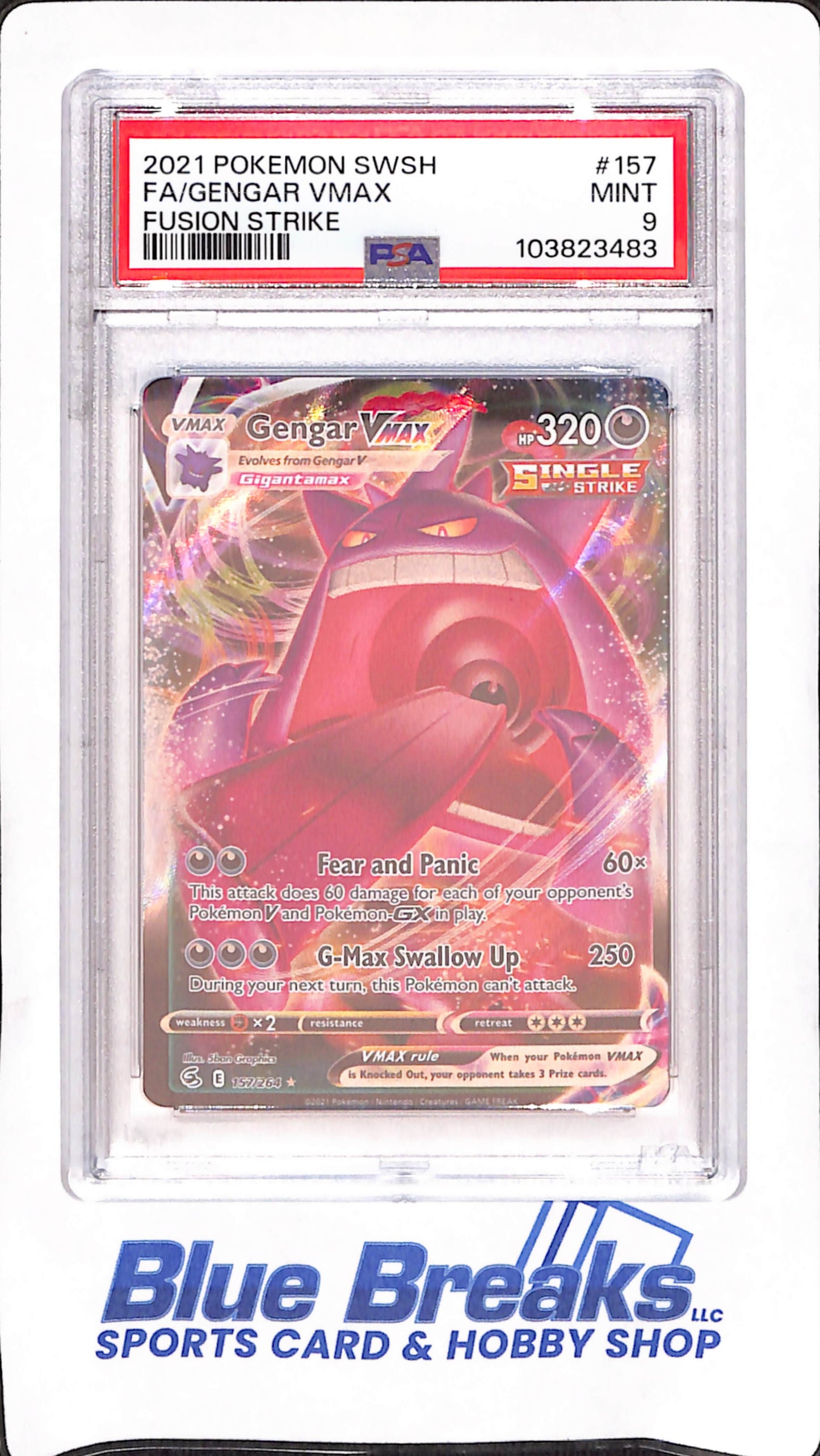 2021 Pokemon - Gengar - VMax Full Art - Sword & Shield - Fusion Strike - PSA Mint 9 - #157/264