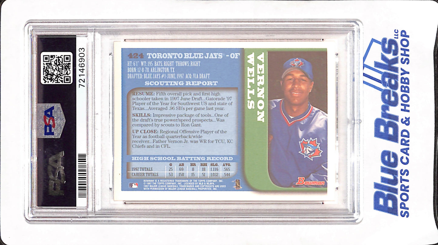 1997 Bowman - Vernon Well - Toronto Blue Jays - Baseball - PSA/DNA NM-MT 8/Auto 8 - #424