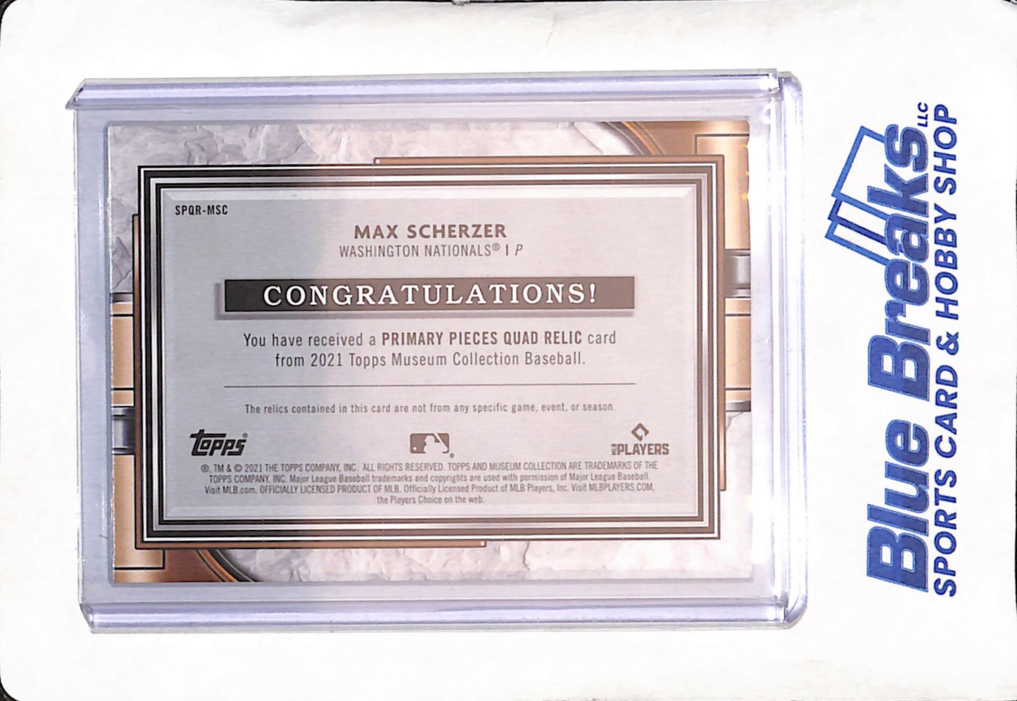 2021 Topps Museum Collection - Max Scherzer - Primary Pieces Quad Relic - Washington Nationals - Baseball - 63/99 - #SPQR-MSC