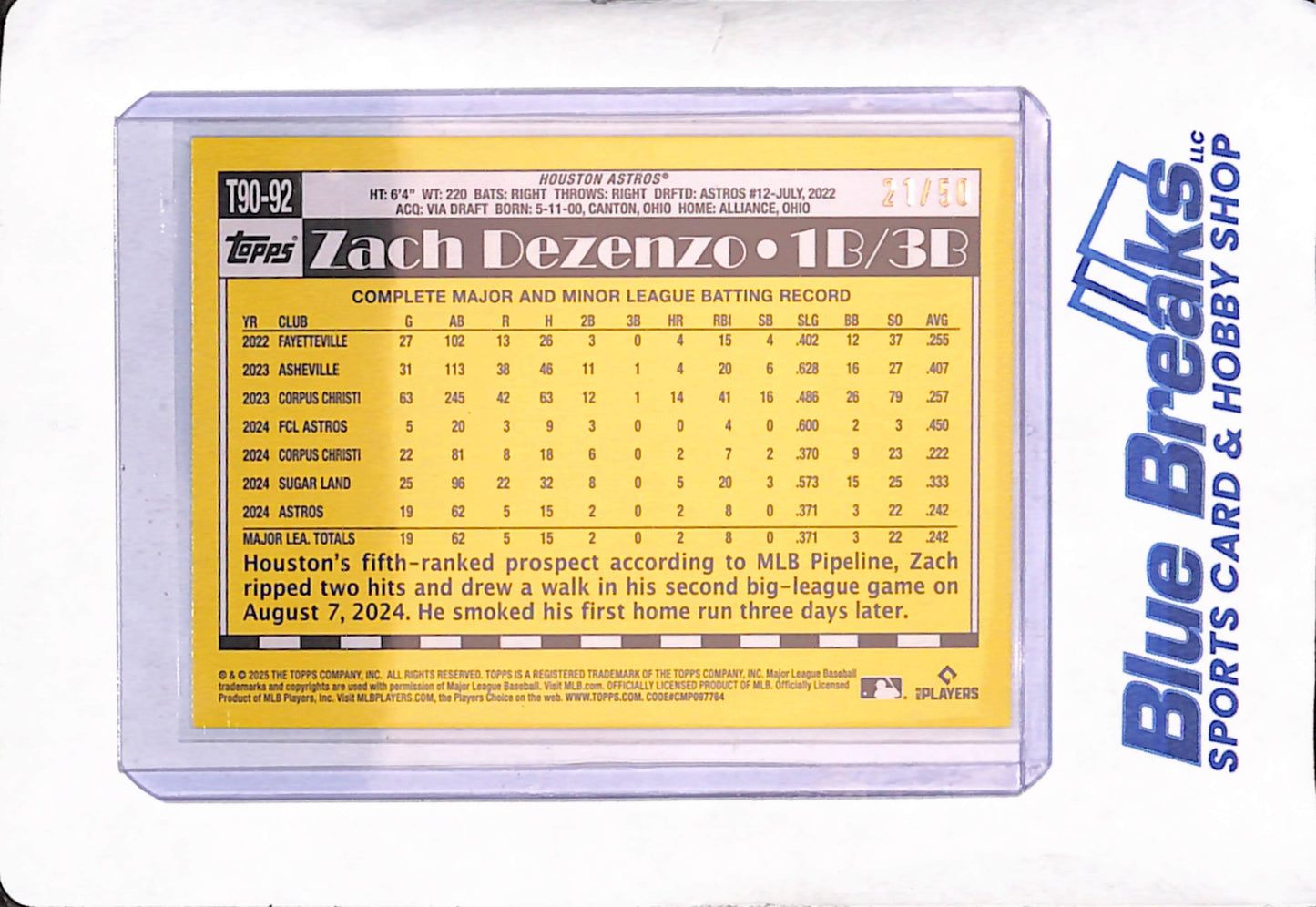 2025 Topps - Zach Dezenzo - Gold Crackle 35th Anniversary - Houston Astros - Baseball - RC - 21/50 - #T90-92