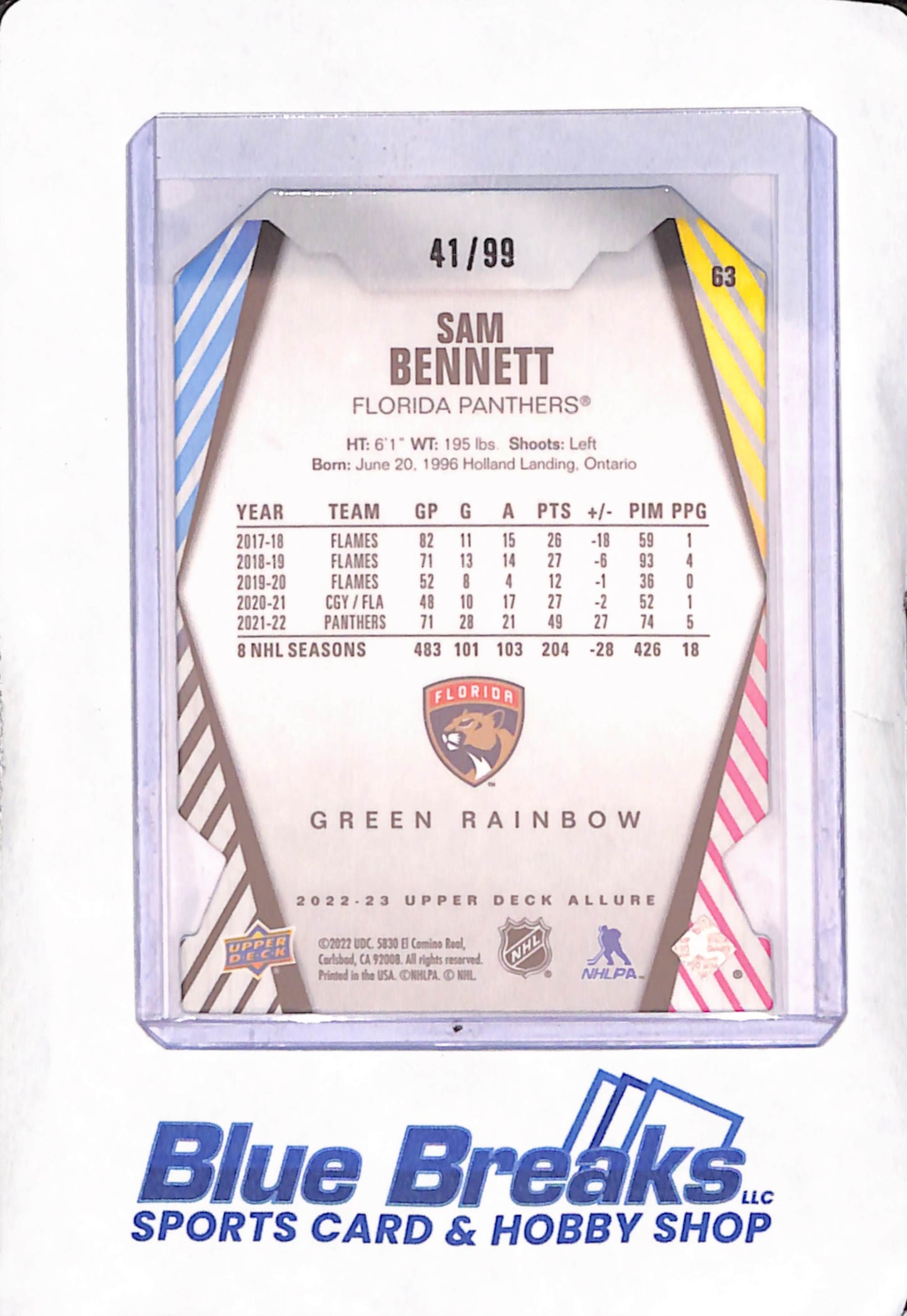 2022-23 Upper Deck Allure - Sam Bennett - Florida Panthers - Green Rainbow Die-cut - 41/99 - Hockey - #63