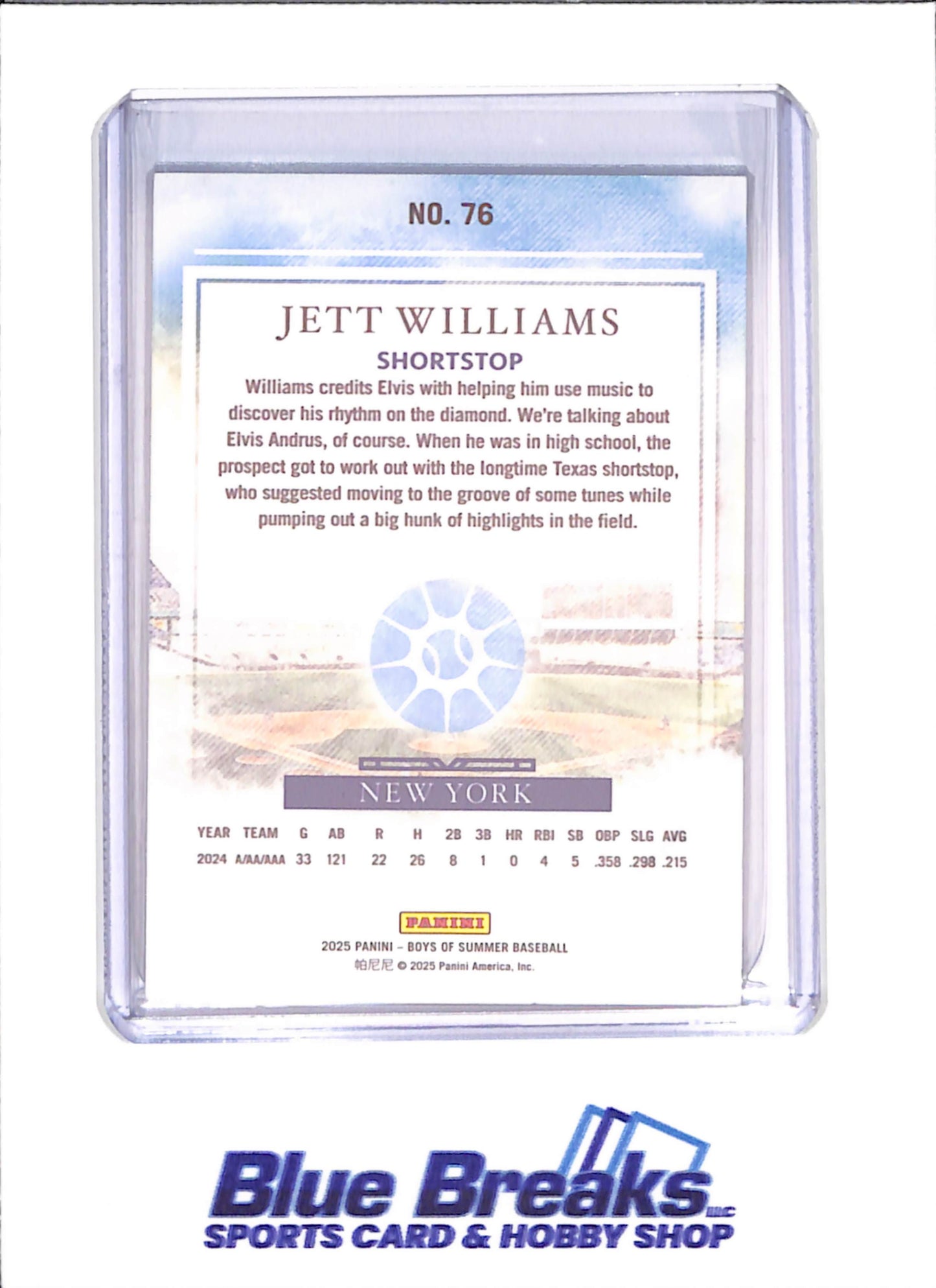 2025 Panini Boys of Summer - Jett Williams - 73/175 - New York Mets - Baseball - #76 - drop