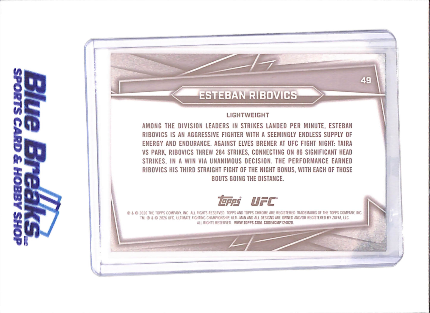 2026 Topps Chrome Sapphire - Esteban Ribovics - 3/50 - UFC - drop