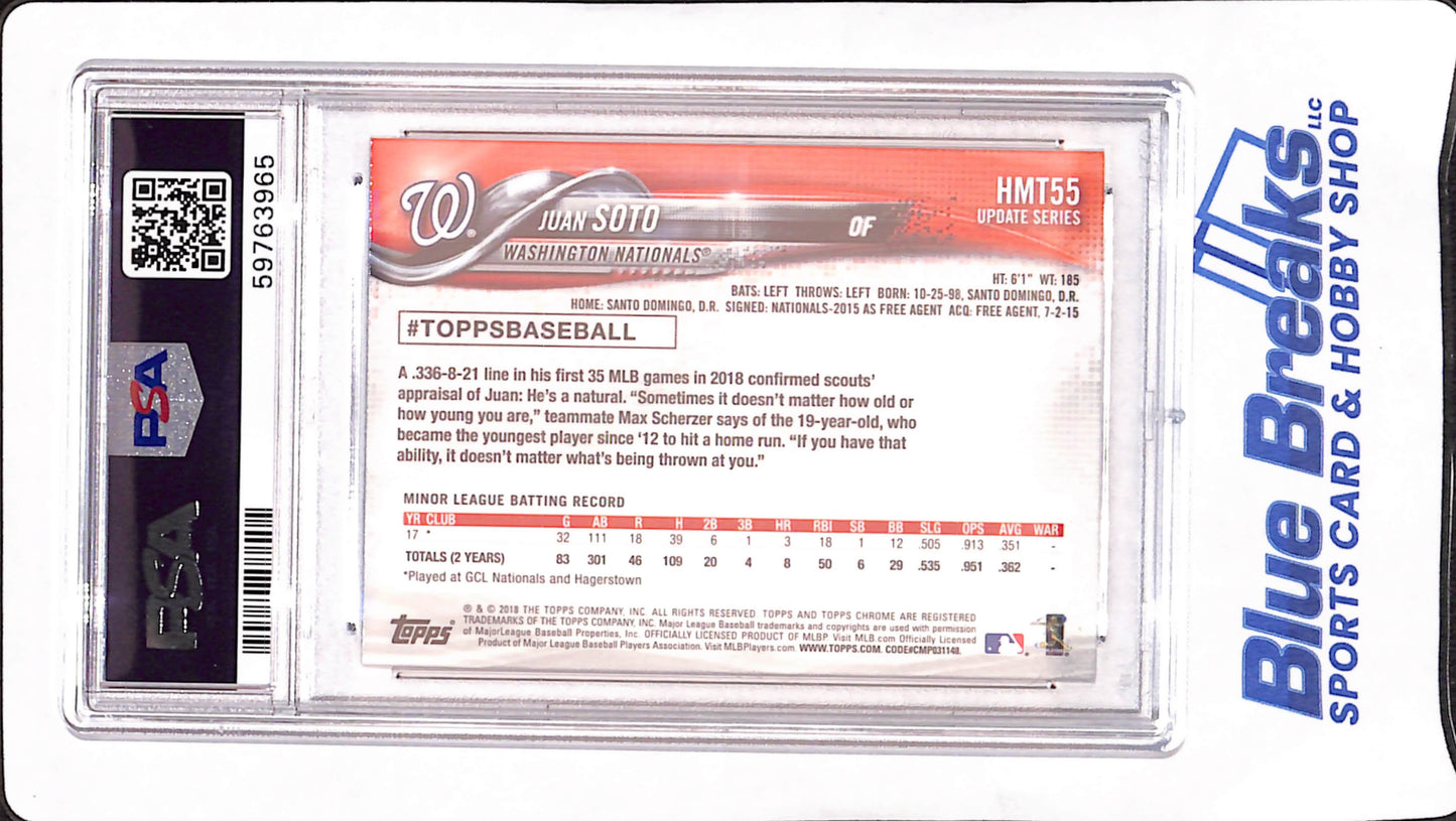 2018 Topps Chrome Update - Juan Soto - Washington Nationals - Baseball - RC - PSA Gem Mint 10 - #HMT55