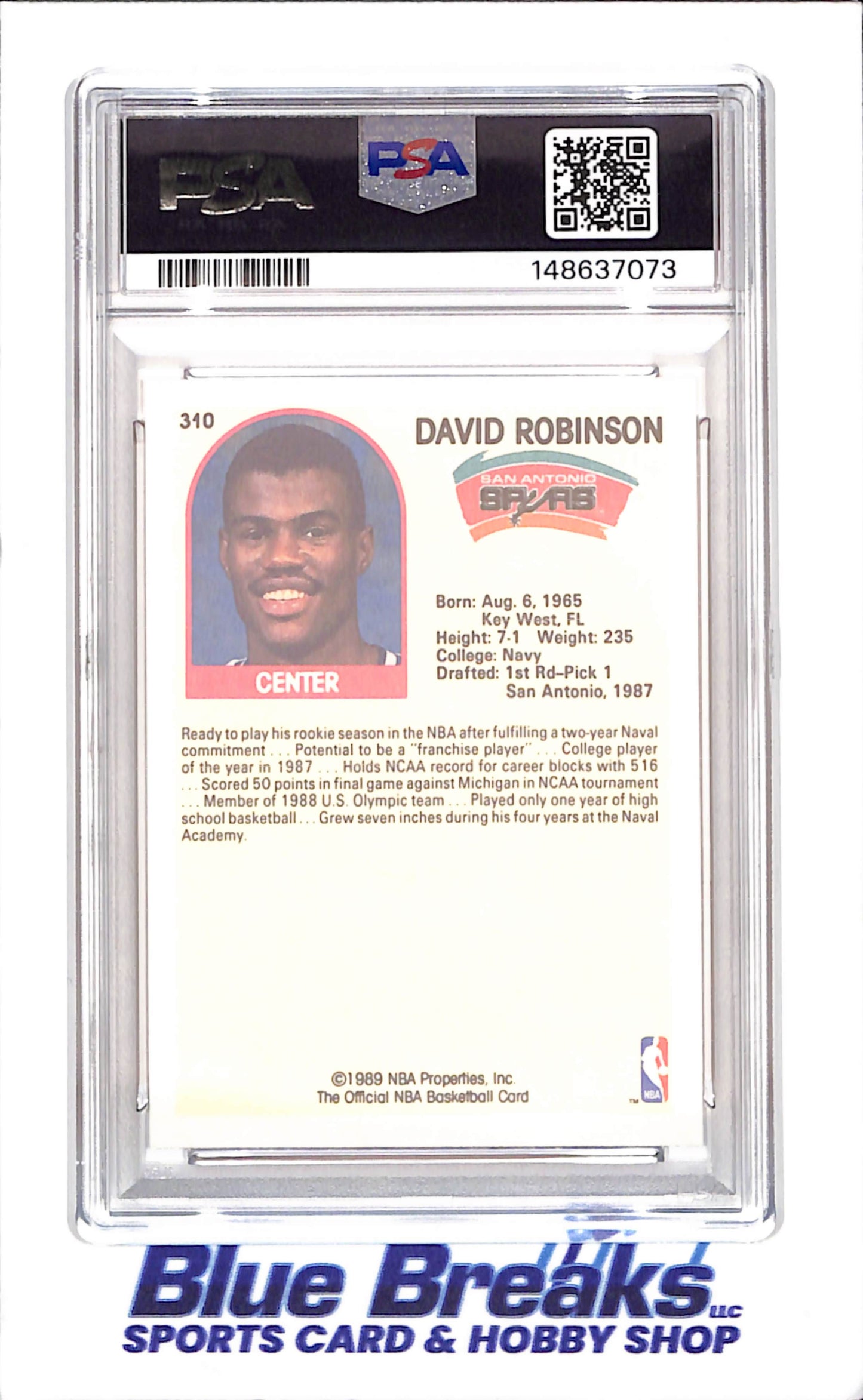 1989 NBA Hoops - David Robinson - PSA 9 - San Antonio Spurs - Basketball - #310 - drop