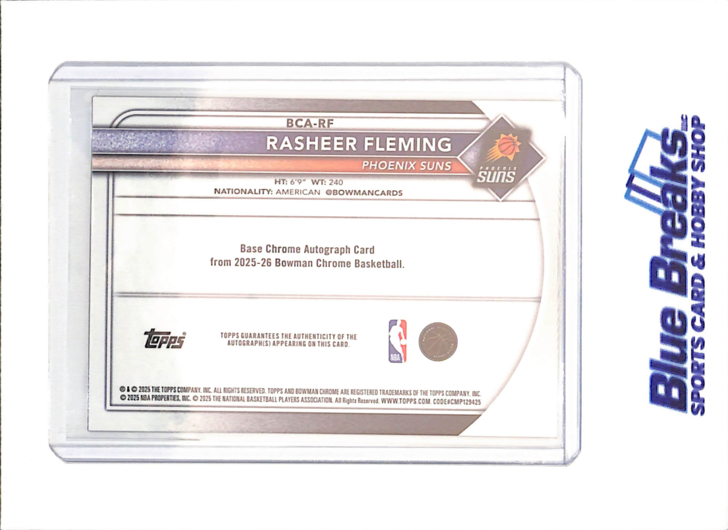 2025 Bowman Chrome - Rasheer Fleming - True Red Autograph - 1/5 - RC - Phoenix Suns - Basketball - #BCA-RF - drop