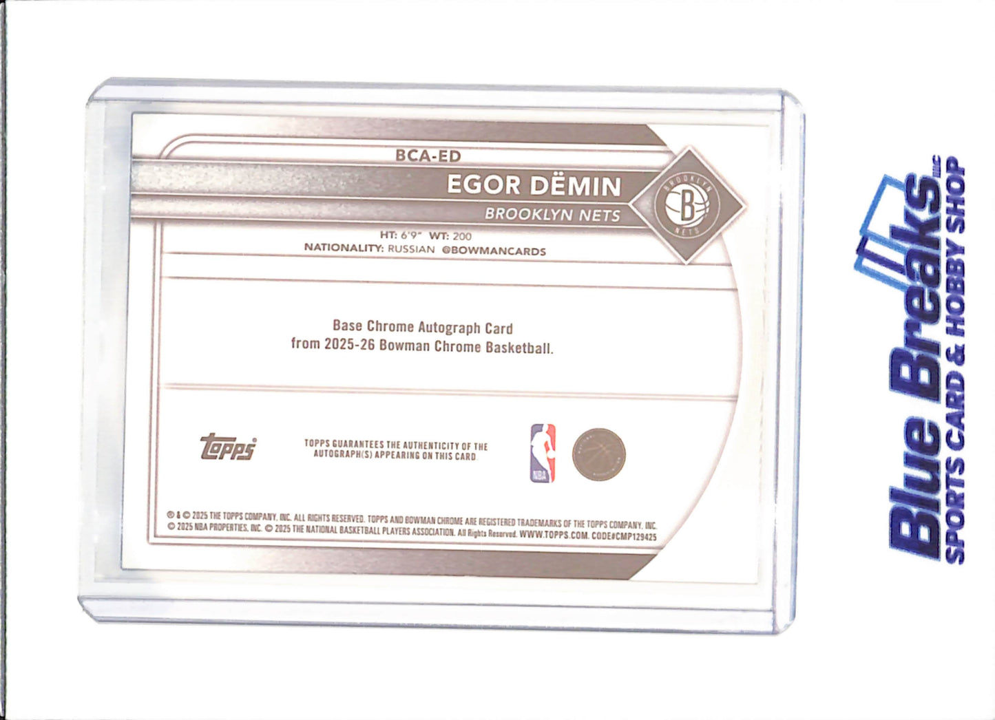 2025 Bowman Chrome - Egor Demin - True Blue Autograph - 106/150 - RC - Brooklyn Nets - Basketball - #BCA-ED - drop