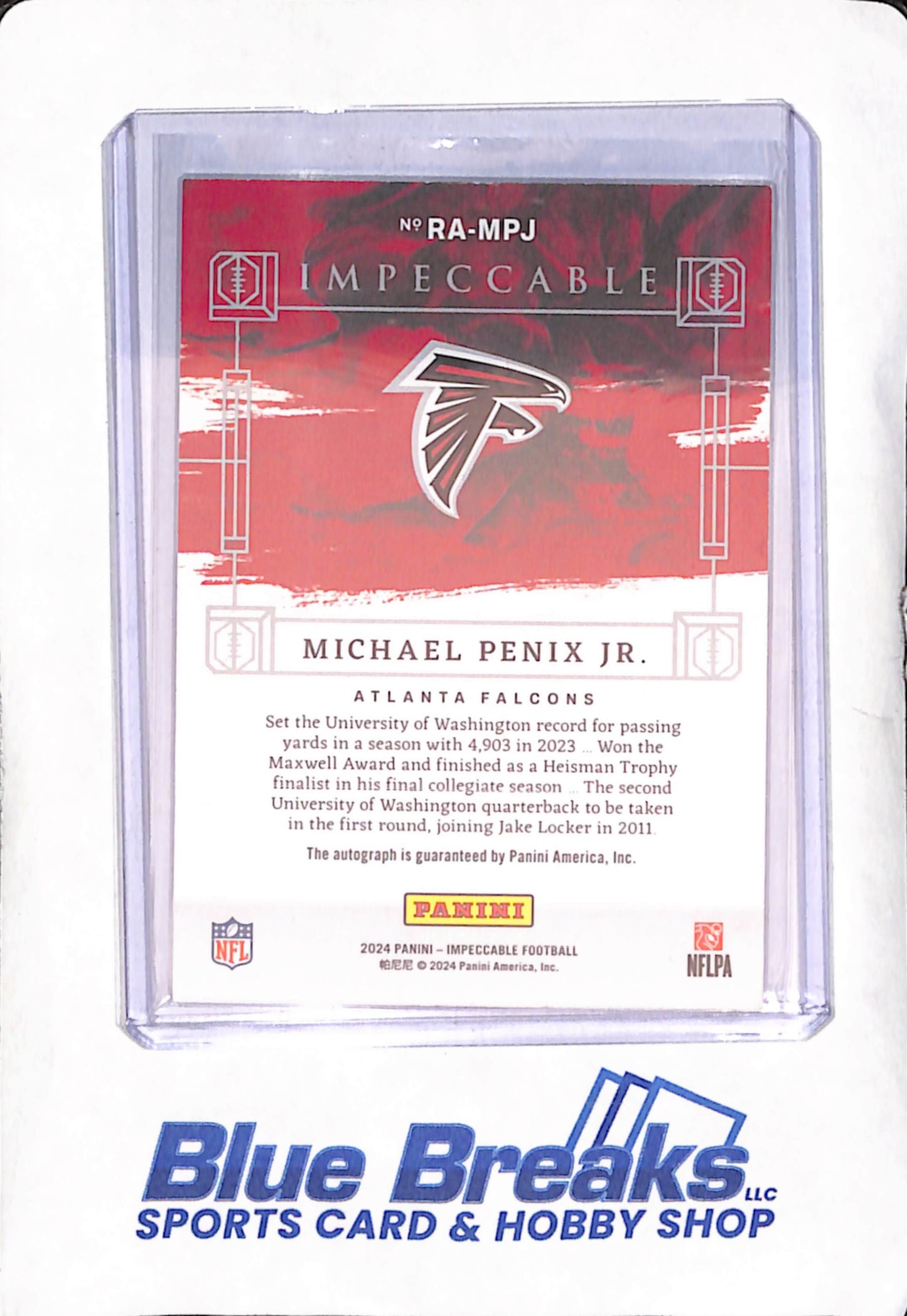 2024 Panini Impeccable - Michael Penix Jr - Rookie Autograph - 30/35 - Atlanta Falcons - Football - #RA-MPJ
