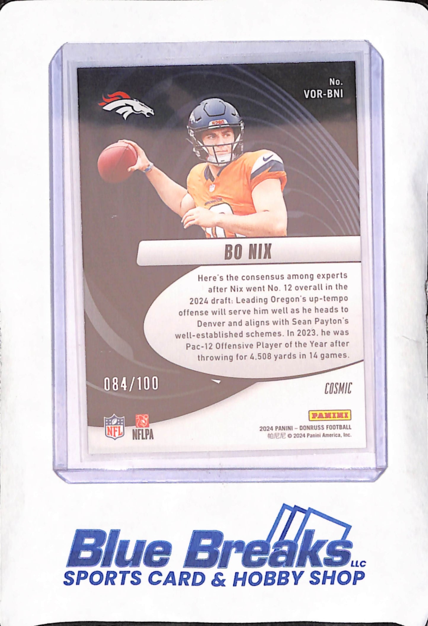 2024 Panini Donruss - Bo Nix - RC Blue Vortex - 84/100 - Denver Broncos - Football - #VOR-BNI