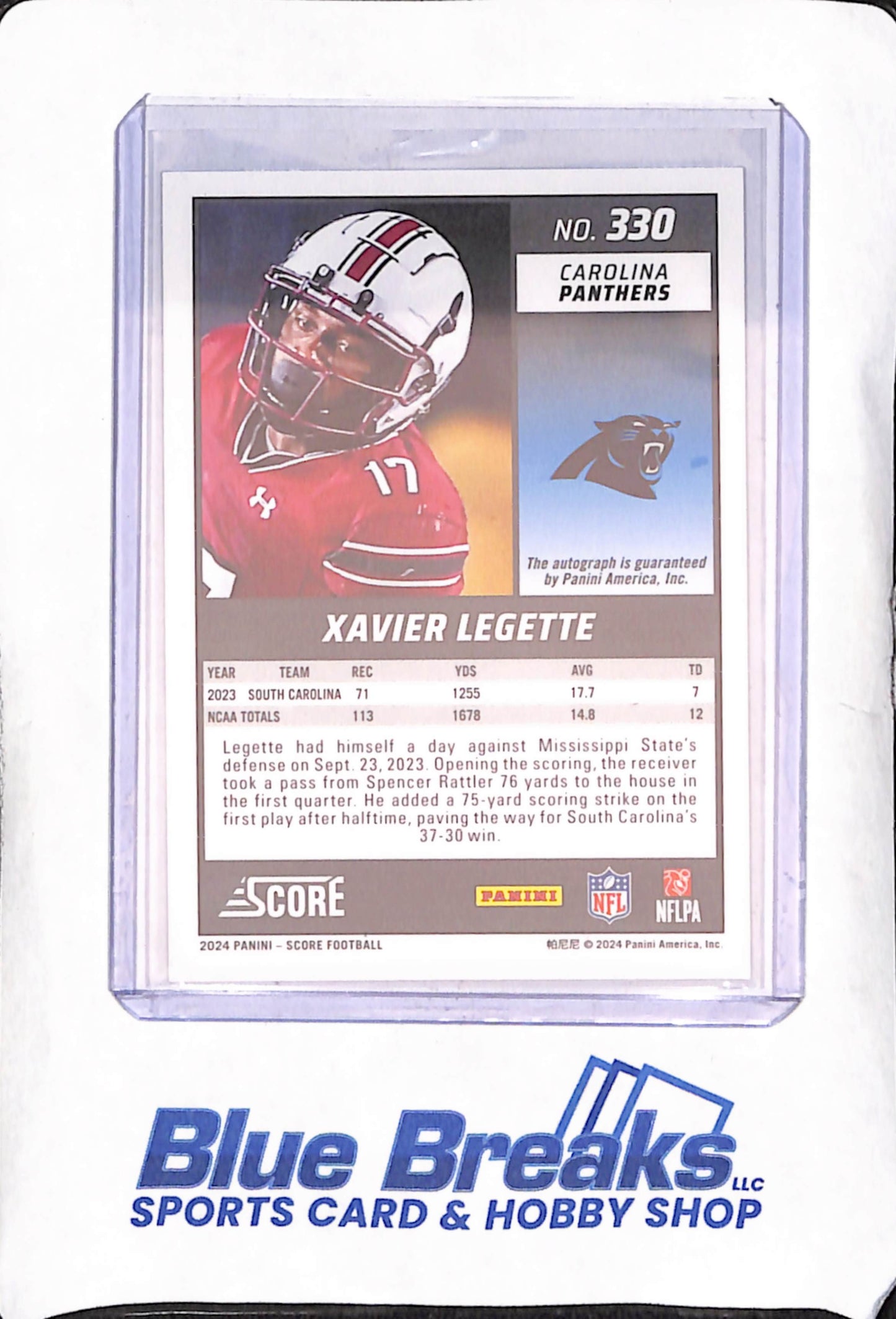 2024 Panini Score - Xavier Legette - Autograph - RC - Carolina Panthers - Football - #330
