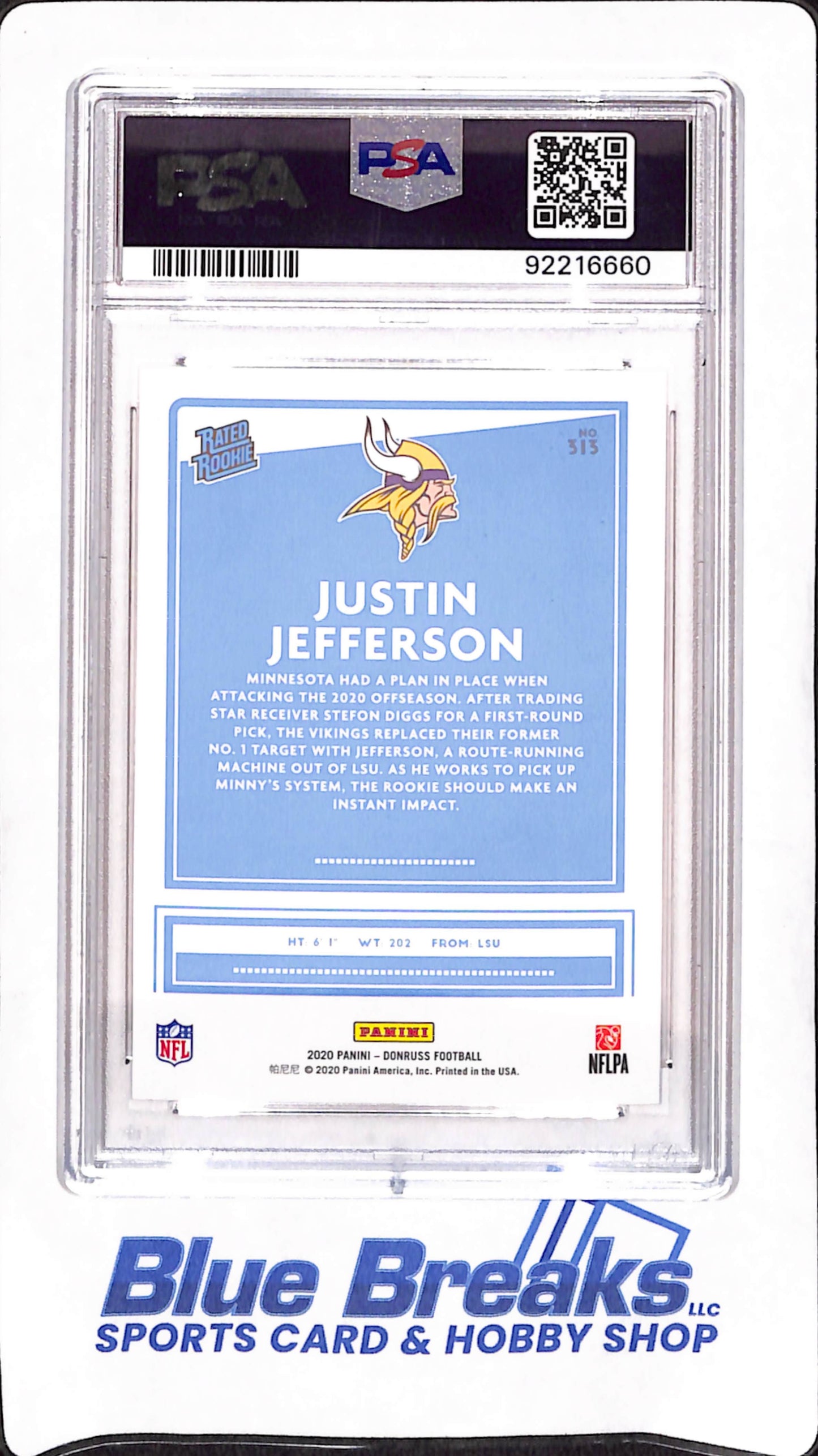 2020 Panini Donruss - Justin Jefferson - Rated Rookie - PSA Mint 9 - Minnesota Vikings - Football - #313
