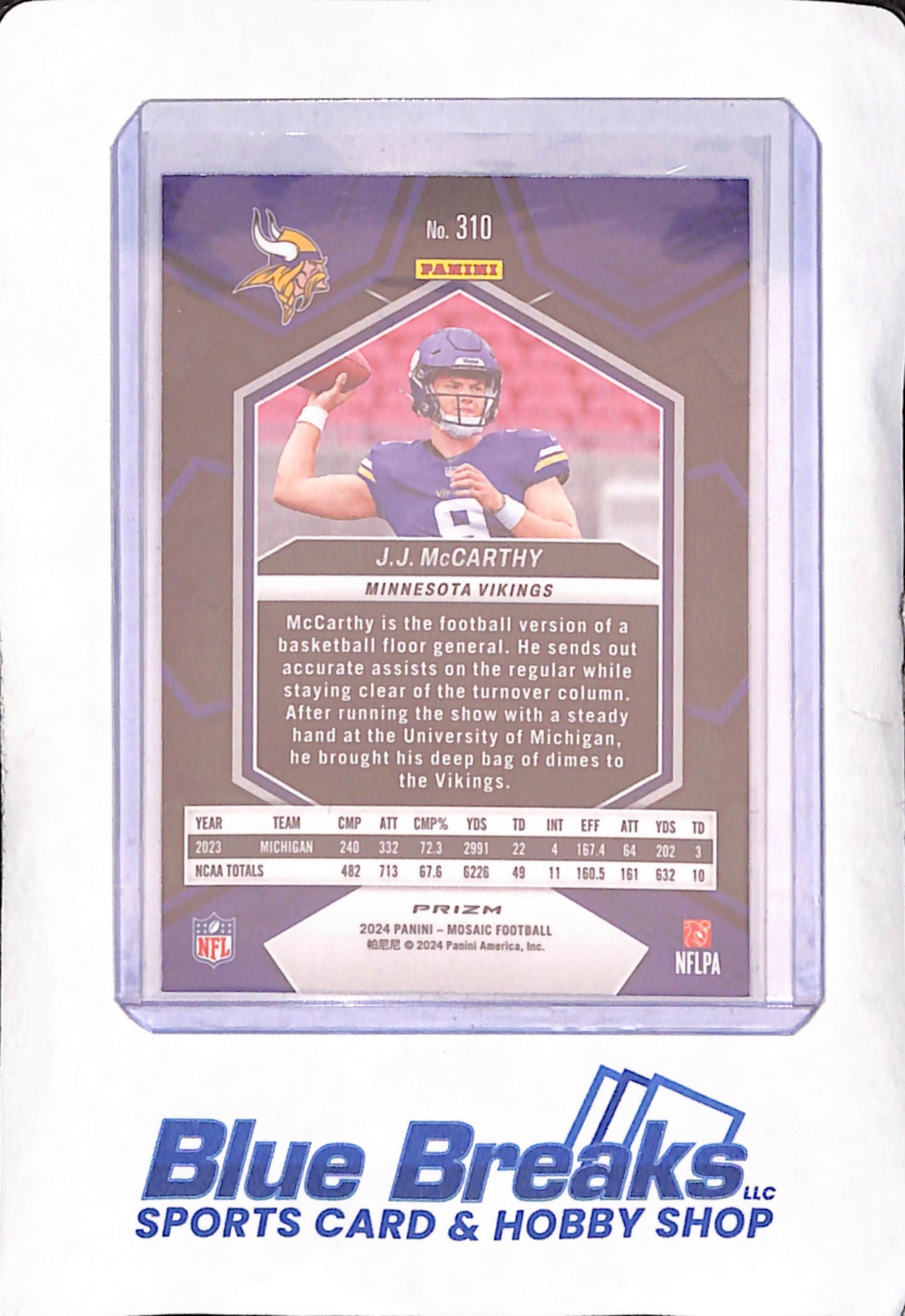 2024 Panini Mosaic - JJ McCarthy - Silver Prizm RC - Minnesota Vikings - Football - #310
