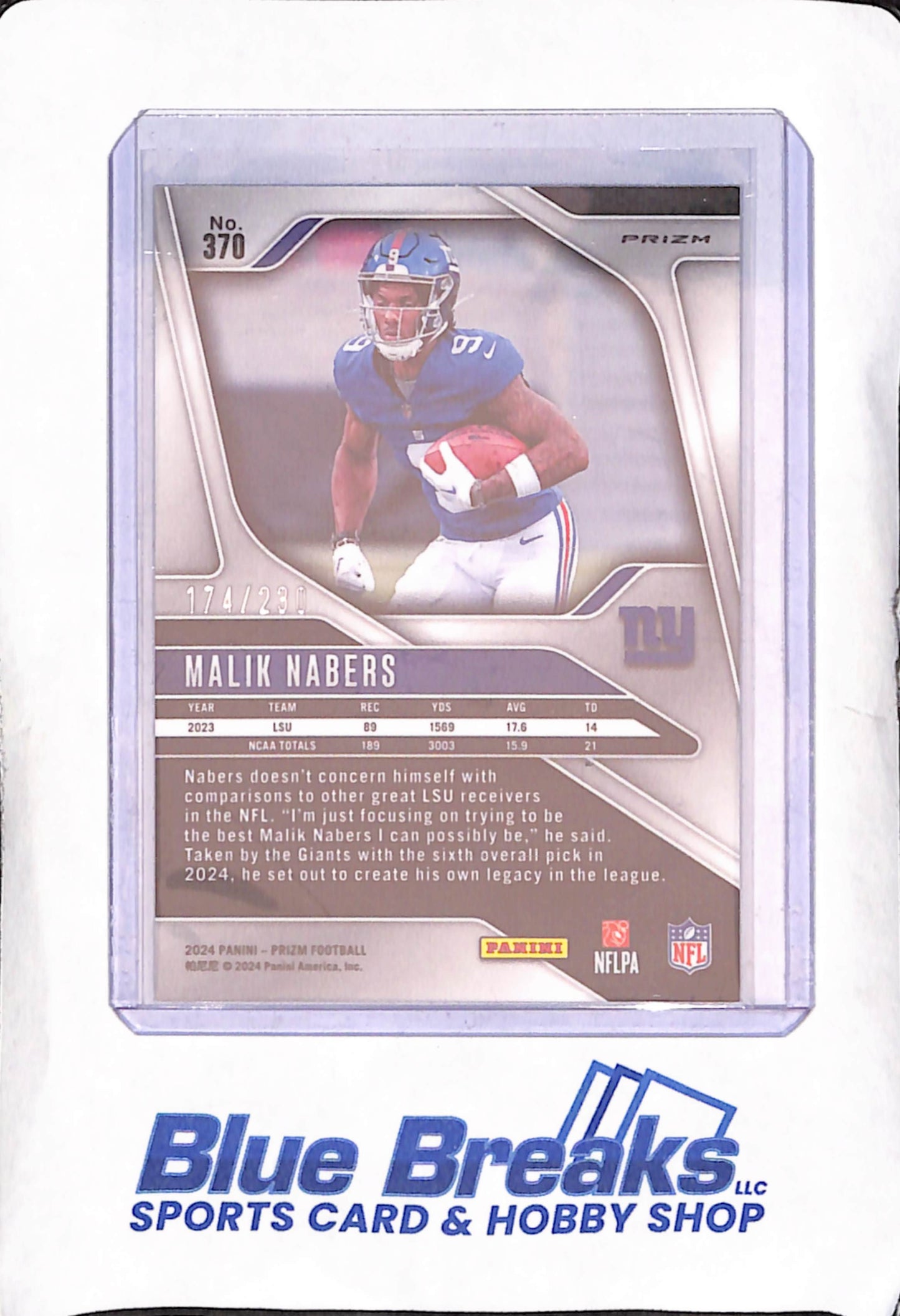 2024 Panini Prizm - Malik Nabers - Blue Wave RC - 174/230 - New York Giants - Football - #370