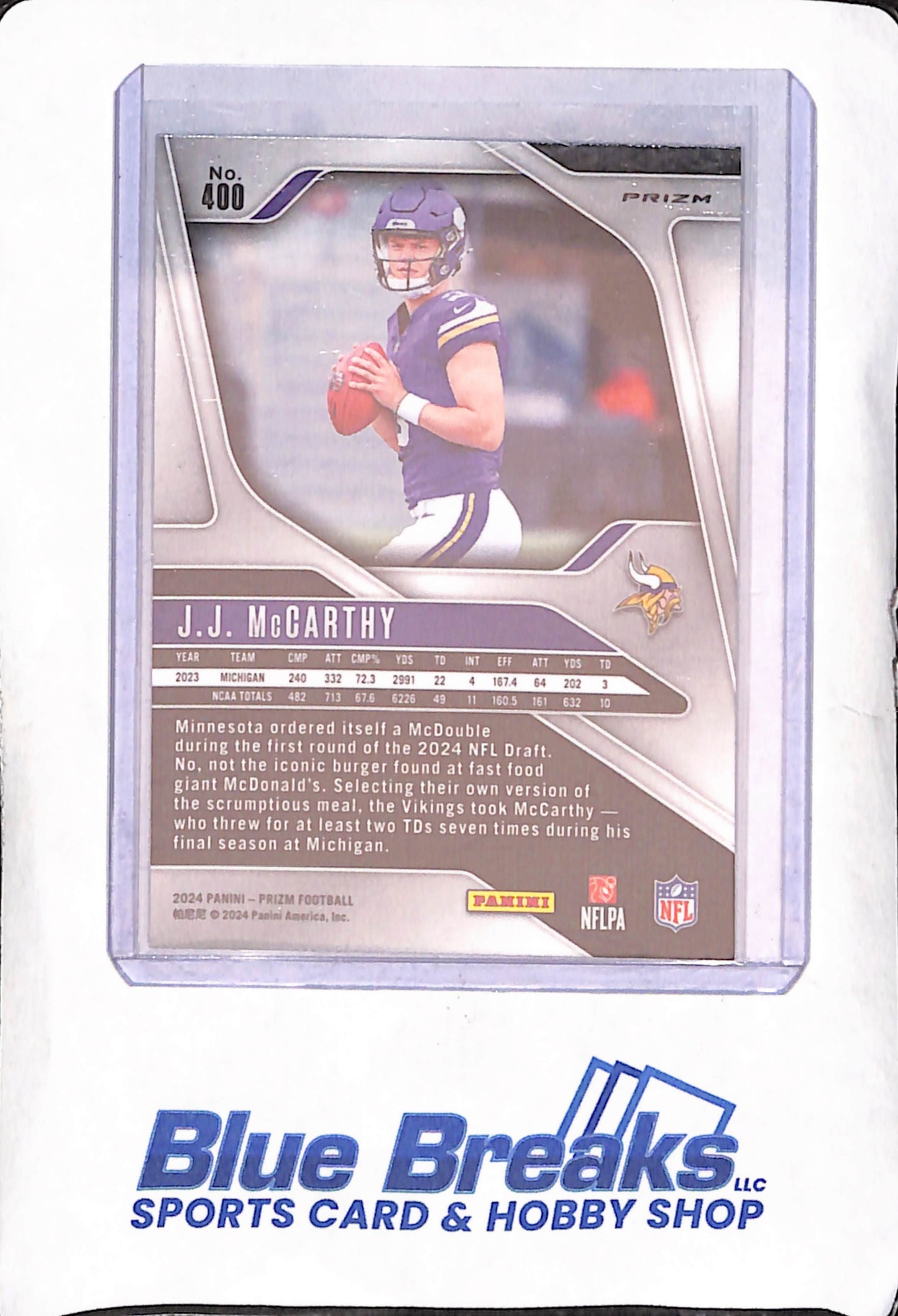 2024 Panini Prizm - JJ McCarthy - Orange Lazer RC - Minnesota Vikings - Football - #400