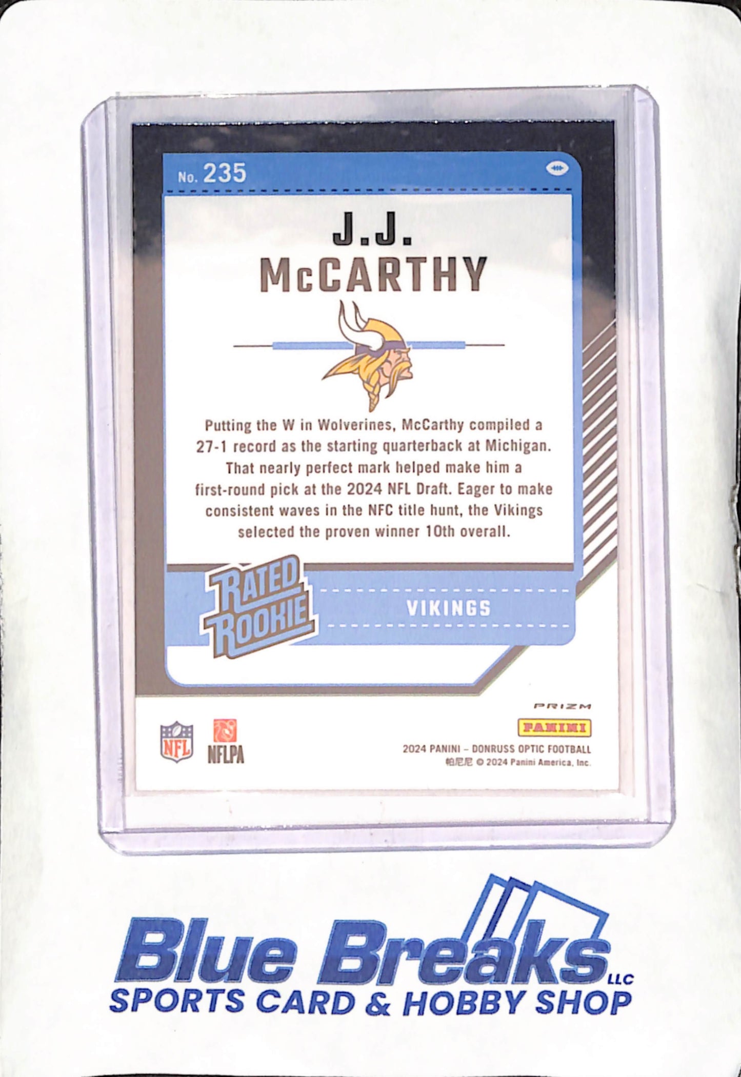 2024 Panini Donruss Optic - JJ McCarthy - Purple Scope Rated Rookie - Minnesota Vikings - Football - #235