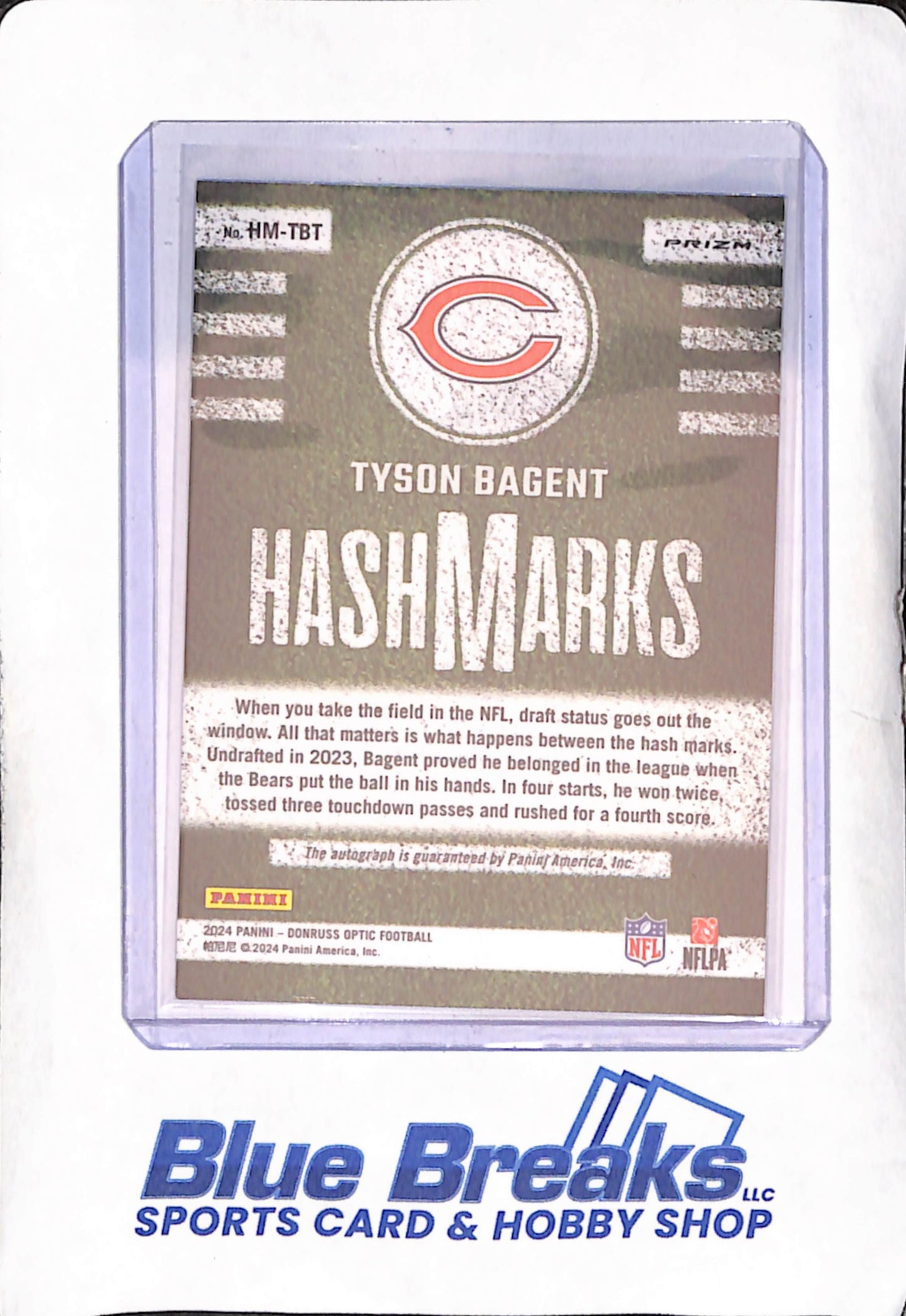 2024 Panini Donruss Optic - Tyson Bagent - Hash Marks Prizm Autograph  - Chicago Bears - Football - #HM-TBT