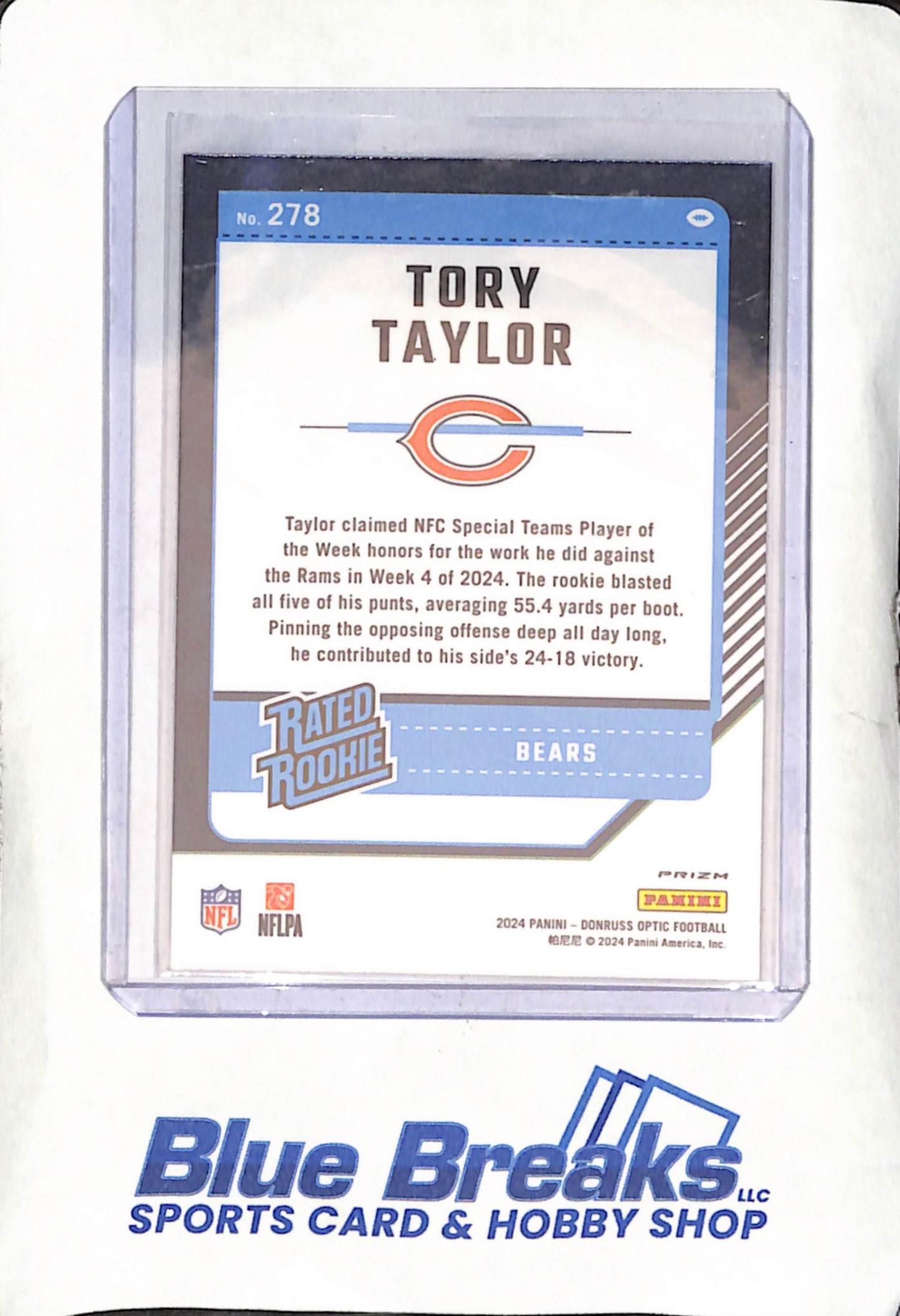 2024 Donruss Optic - Tory Taylor - Red Stars Rated Rookie - Chicago Bears - Football - #278