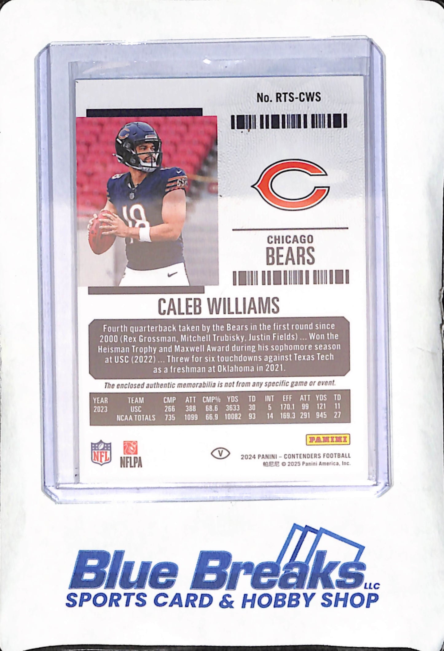 2024 Panini Contenders - Caleb Williams - Rookie Ticket Relic - Chicago Bears - Football - #RTS-CWS