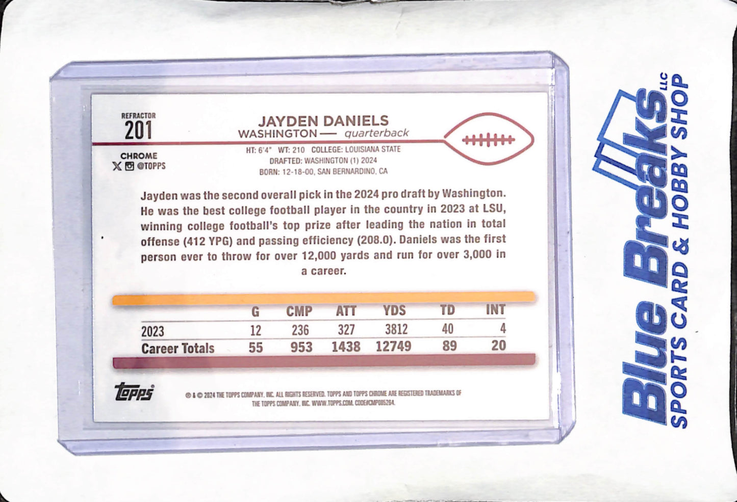 2024 Topps Chrome - Refractor - Jayden Daniels - RC - #201 - Football - Commanders