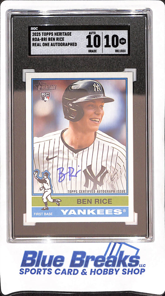 2025 Topps Heritage - Real One  - Ben Rice - Auto - RC - #ROA-BRI - Baseball - SGC 10 10 - Yankees