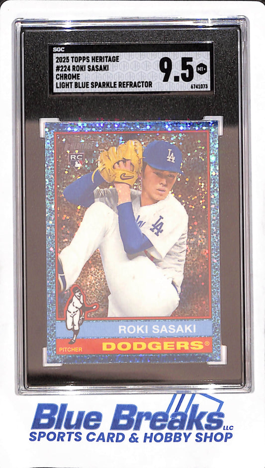 2025 Topps Heritage - Roki Sasaki - Light Blue Sparkle Chrome Refractor RC - Los Angeles Dodgers - Baseball - SGC 9.5 - #224