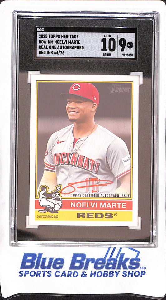 2025 Topps Heritage - Noelvi Marte - Autograph - Red Ink - 64/76 - Cincinnati Reds - Baseball - SGC 10/9 - #ROA-NM