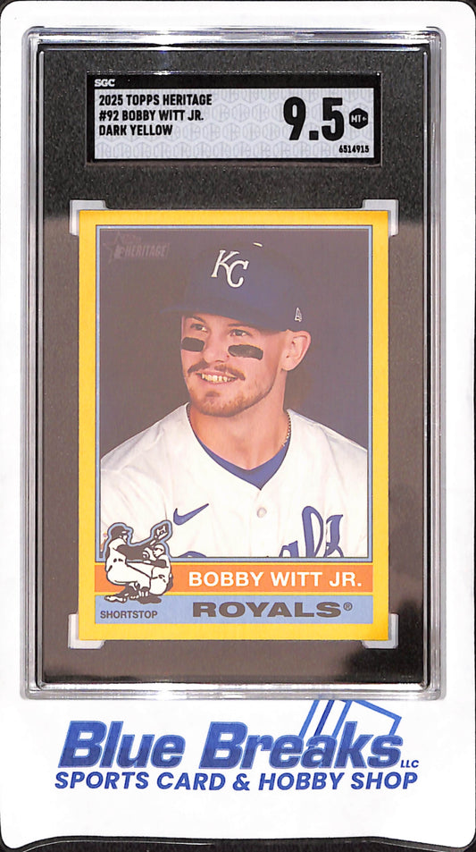 2025 Topps Heritage - Bobby Witt Jr - Dark Yellow - Kansas City Royals - Baseball - SGC 9.5 - #92