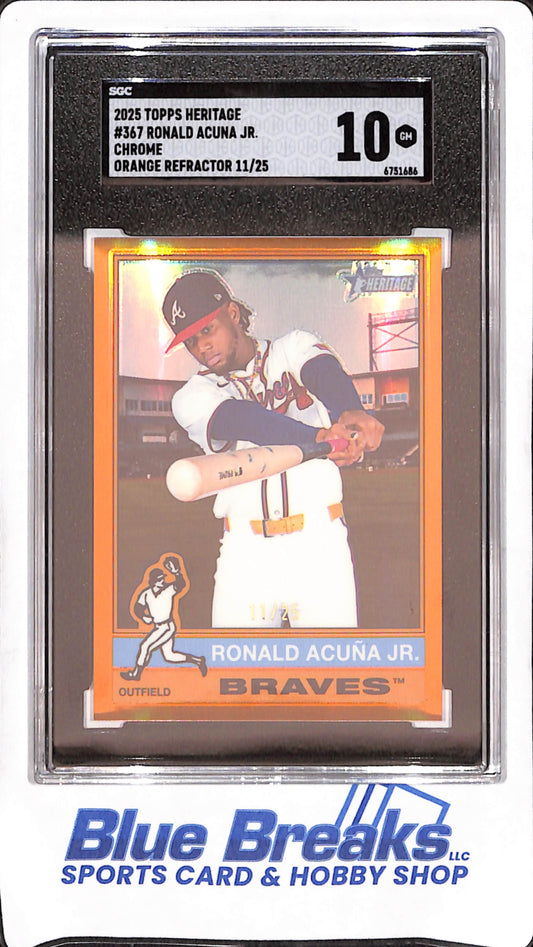 2025 Topps Heritage - Ronald Acuna - Orange Chrome Refractor - 11/25 - Atlanta Braves - Baseball - SGC 10 - #367