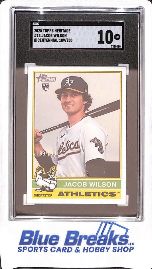 2025 Topps Heritage - Jacob Wilson - Bicentennial RC - 189/200 - Oakland Athletics - Baseball - SGC 10 - #15