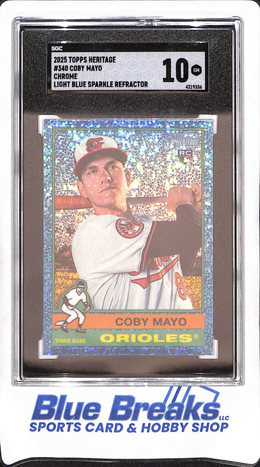 2025 Topps Heritage - Coby Mayo - Light Blue Sparkle Chrome Refractor - RC - Baltimore Orioles - Baseball - SGC 10 - #340