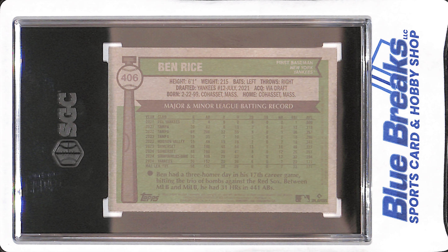 2025 Topps Heritage - Ben Rice - RC - New York Yankees - Baseball - SGC 10 - #406