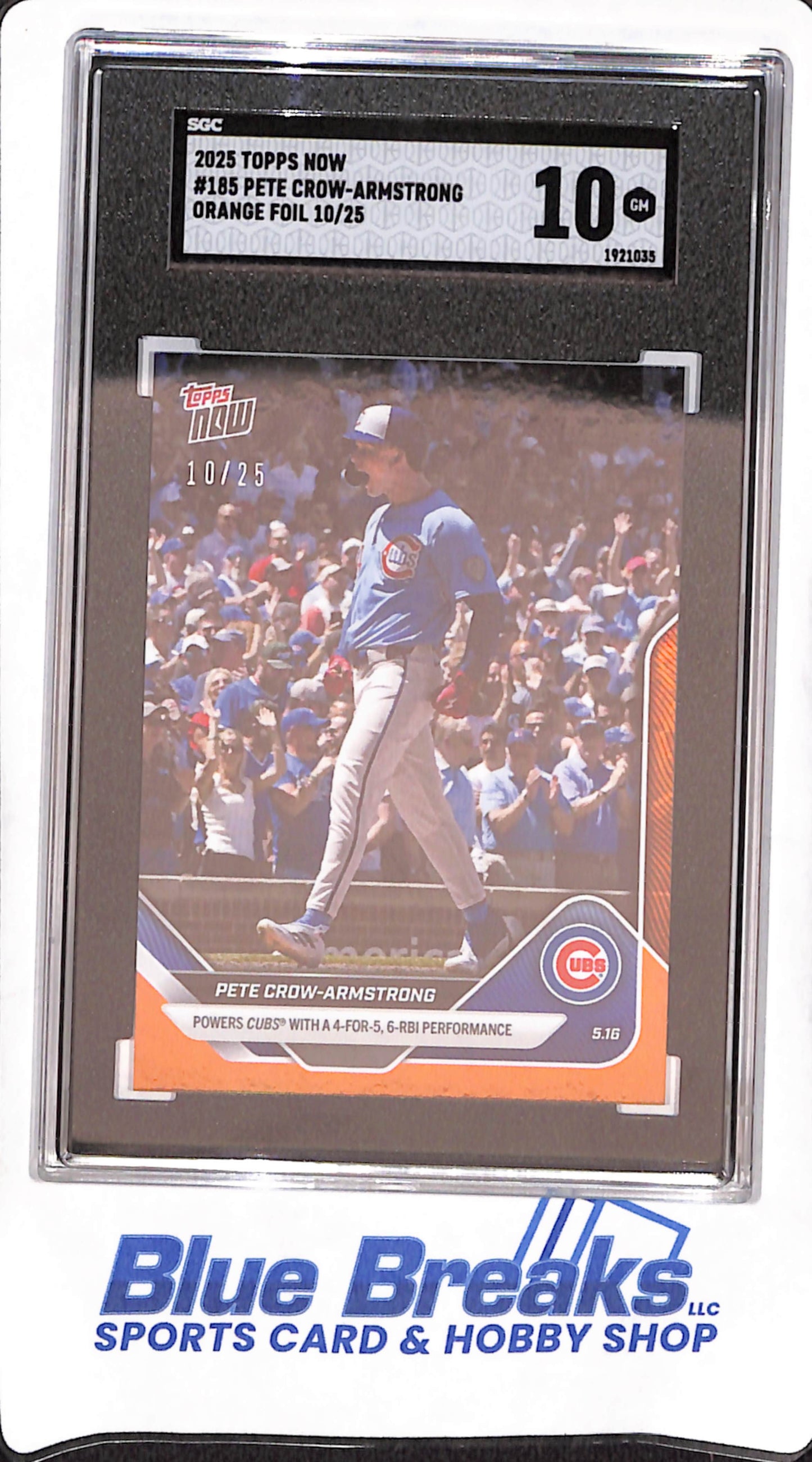 2025 Topps Now - Pete Crow-Armstrong - Orange Foil - Chicago Cubs - Baseball - 10/25 - SGC 10 - #185