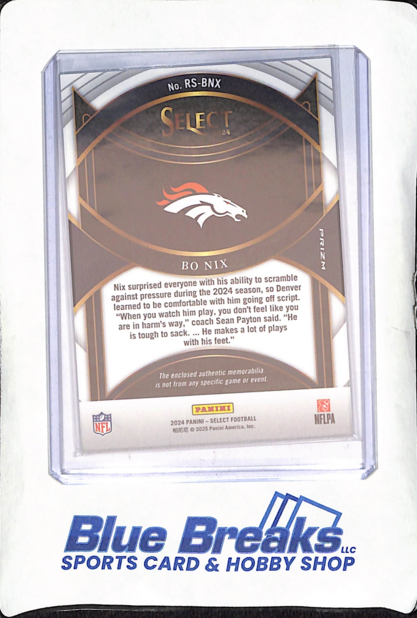 2024 Panini Select - Bo Nix - Rookie Swatches Relic - Denver Broncos - Football - #RS-BNX