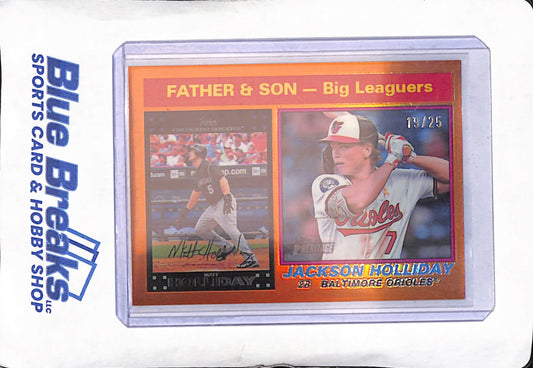 2025 Topps Heritage - Jackson Holliday - Father & Son Big Leaguers - Orange Chrome Refractor - 19/25 - Baltimore Orioles - Baseball - #66