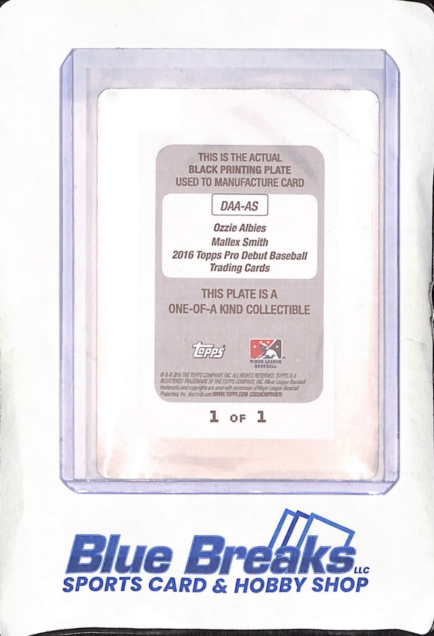 2016 Topps Pro Debut - Ozzie Albies - Mallex Smith - Printing Plate Dual Autographs - 1/1 - Toronto Blue Jays - Baseball - #DAA-AS
