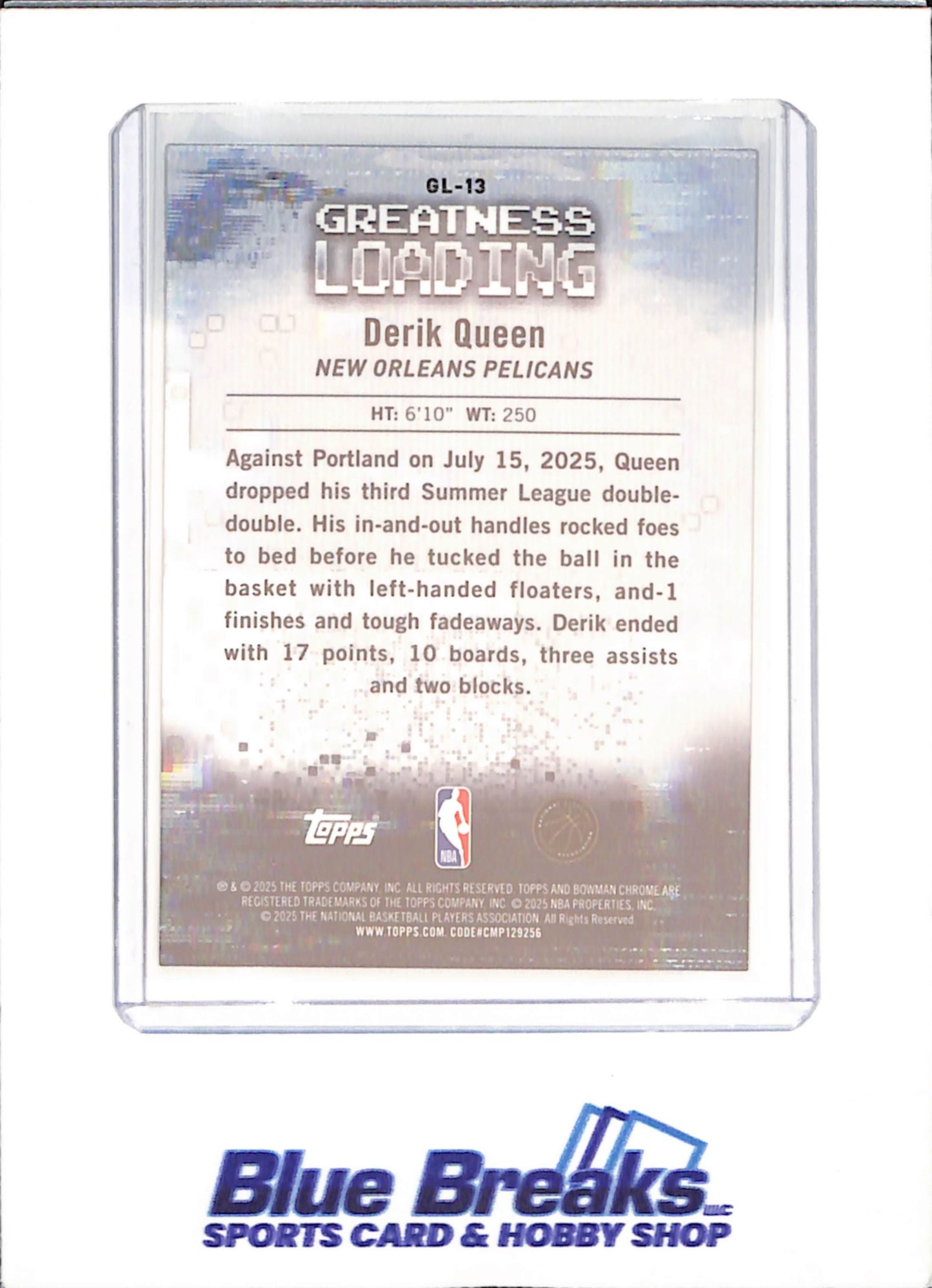 2025 Bowman Chrome - Derik Queen - Greatness Loading - 43/50 - RC - New Orleans Pelicans - Basketball - #GL-13