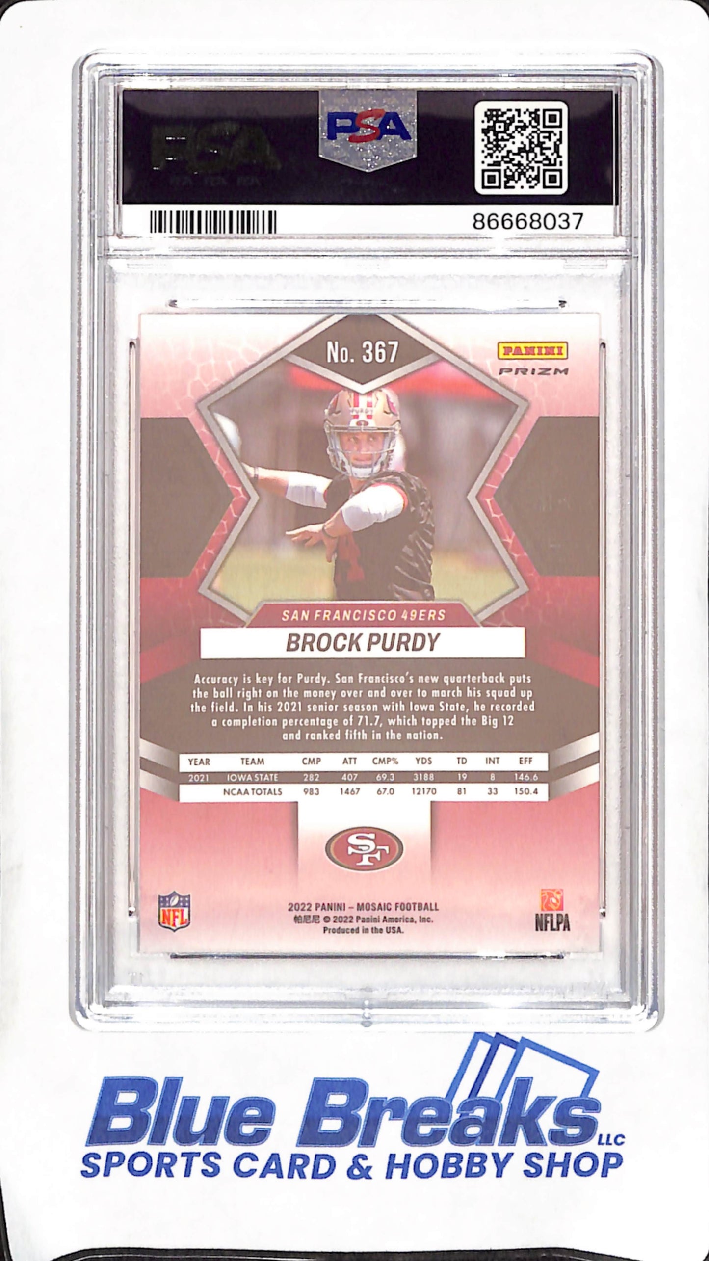 2022 Panini Mosaic - Brock Purdy - Reactive Orange RC - San Francisco Giants - Football - PSA 9 - #367