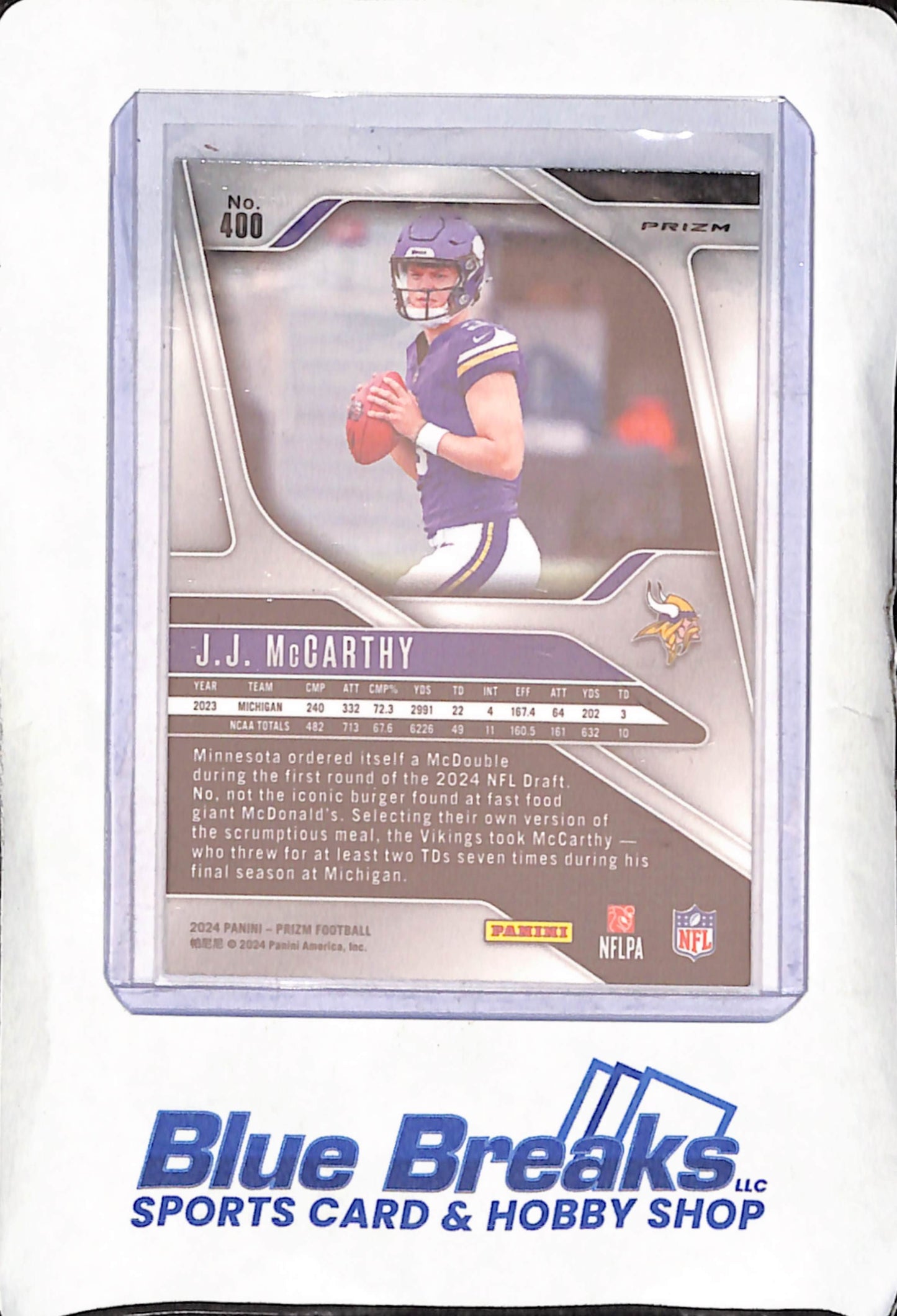 2024 Panini Prizm - JJ McCarthy - Silver  Prizm RC - Minnesota Vikings - Football - #400