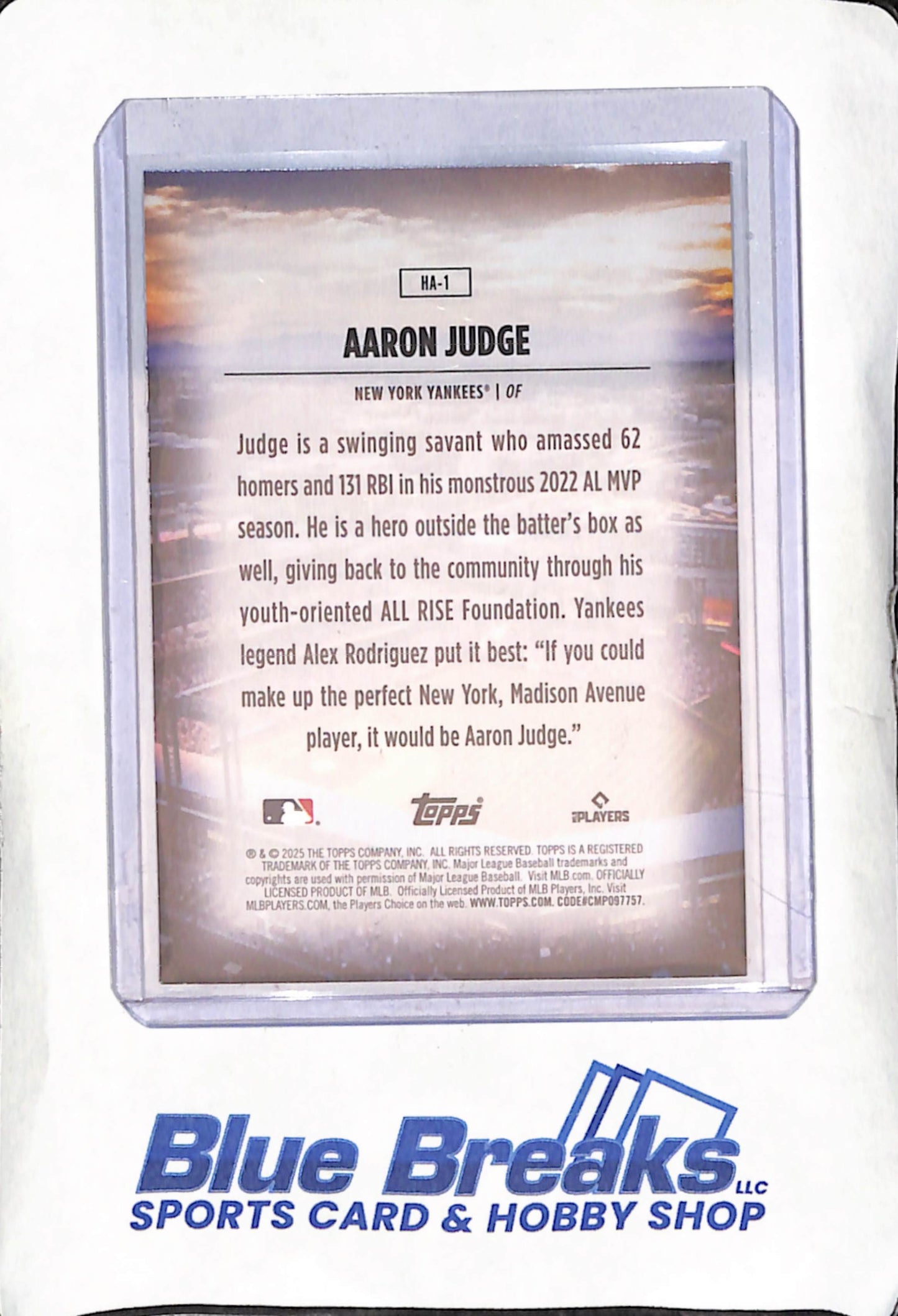 2025 Topps - Aaron Judge - Home Field Advantage - New York Yankees - Baseball - #HA-1