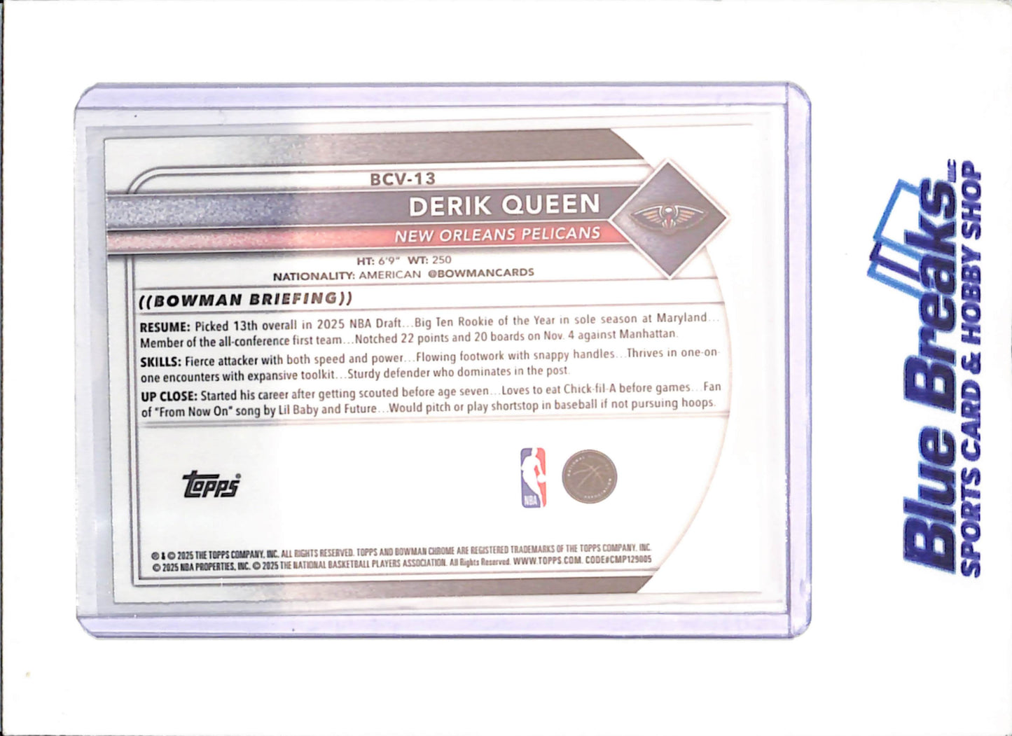 2025-26 Bowman Chrome - Derik Queen - Gold X-fractor - 24/75 - RC - New Orleans Pelicans - Basketball - #BCV-13
